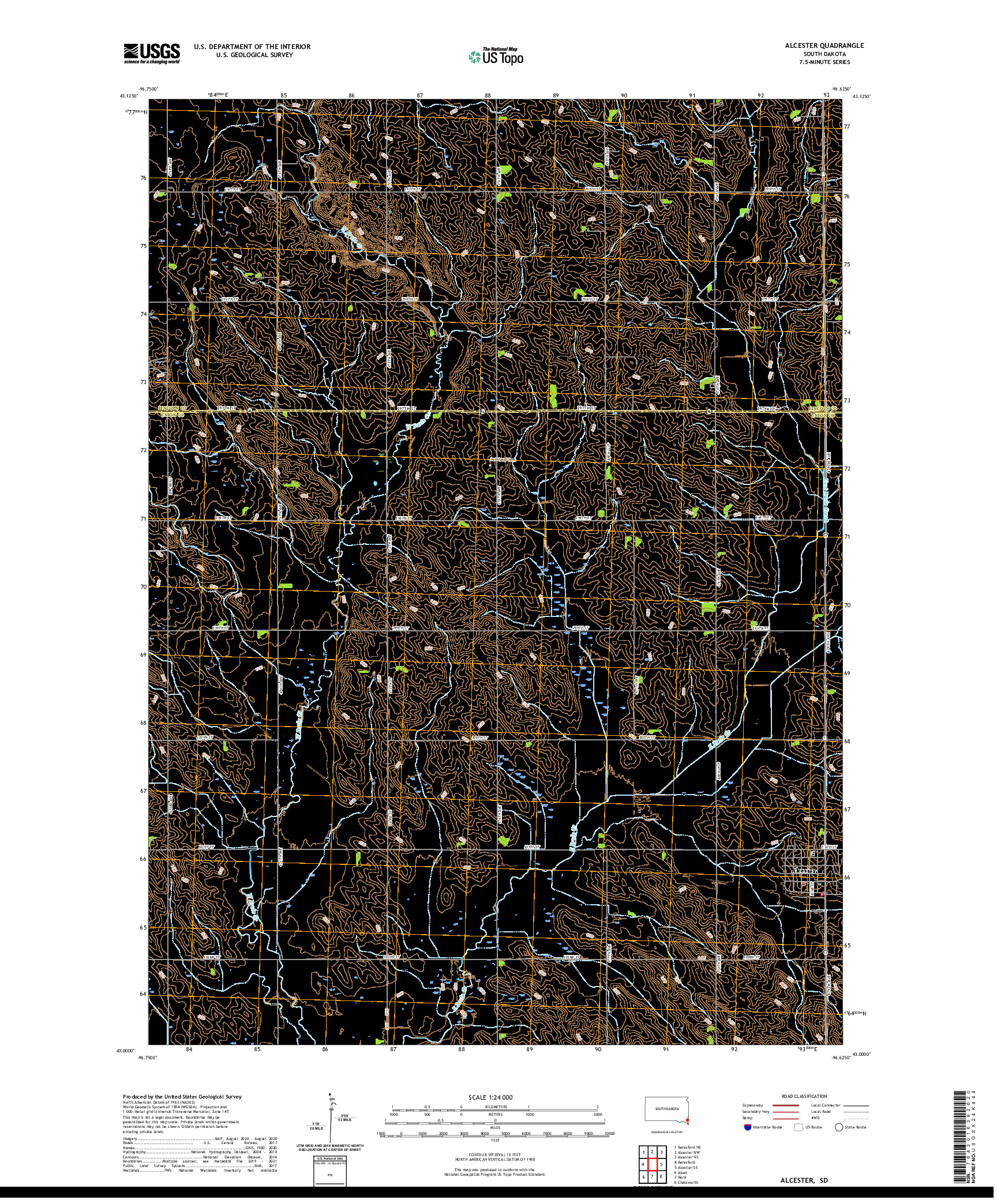 USGS US TOPO 7.5-MINUTE MAP FOR ALCESTER, SD 2021