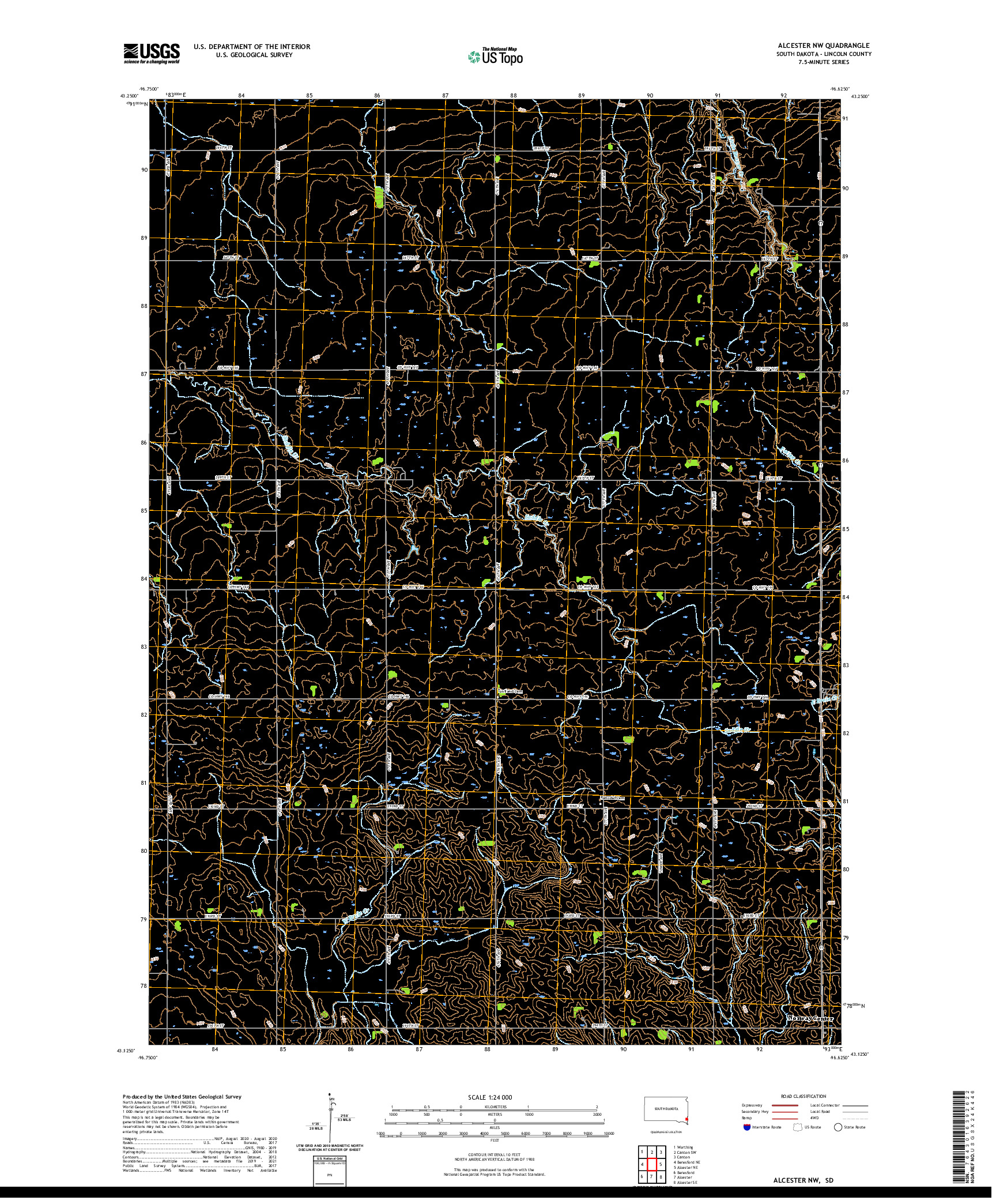 USGS US TOPO 7.5-MINUTE MAP FOR ALCESTER NW, SD 2021