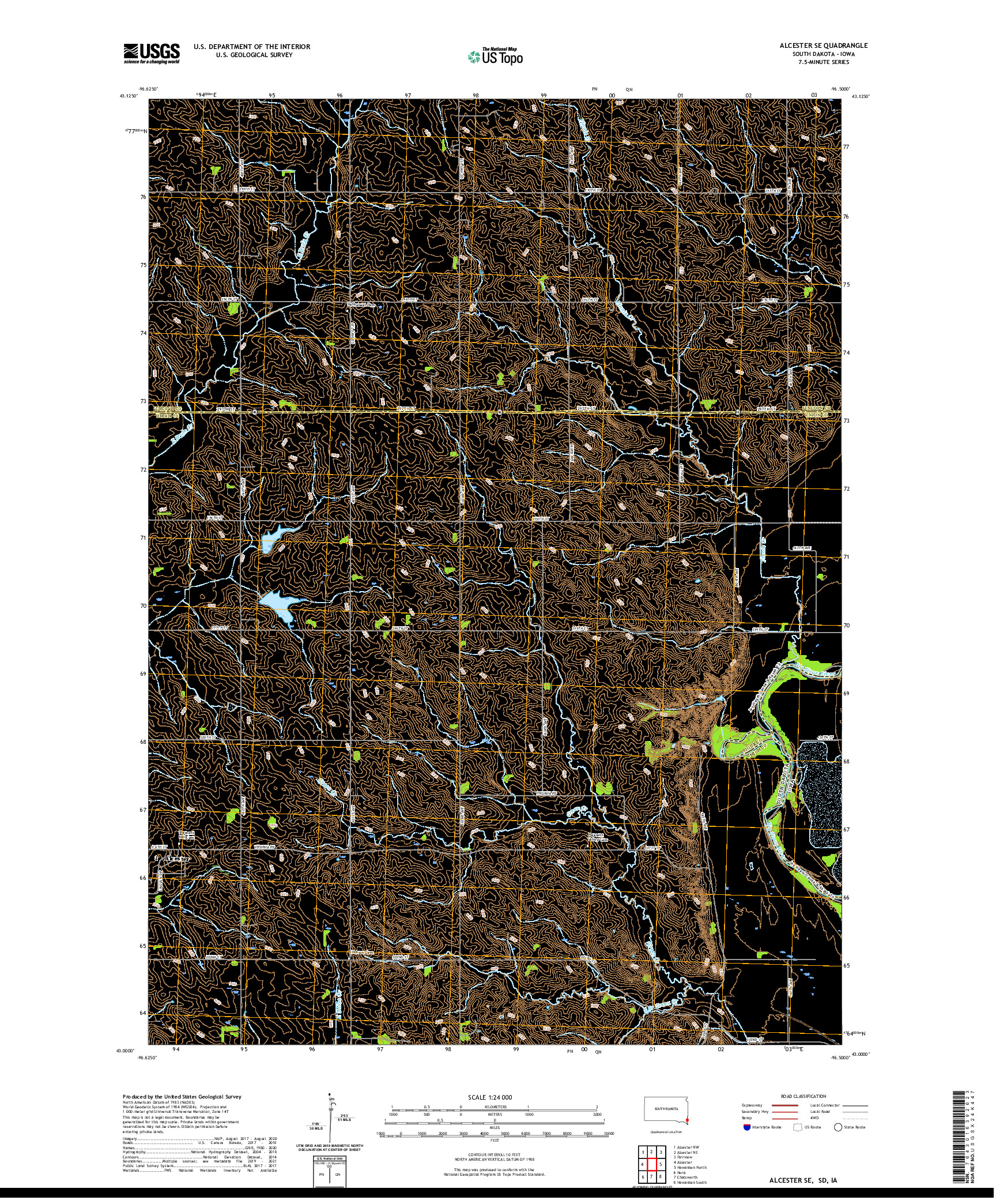 USGS US TOPO 7.5-MINUTE MAP FOR ALCESTER SE, SD,IA 2021