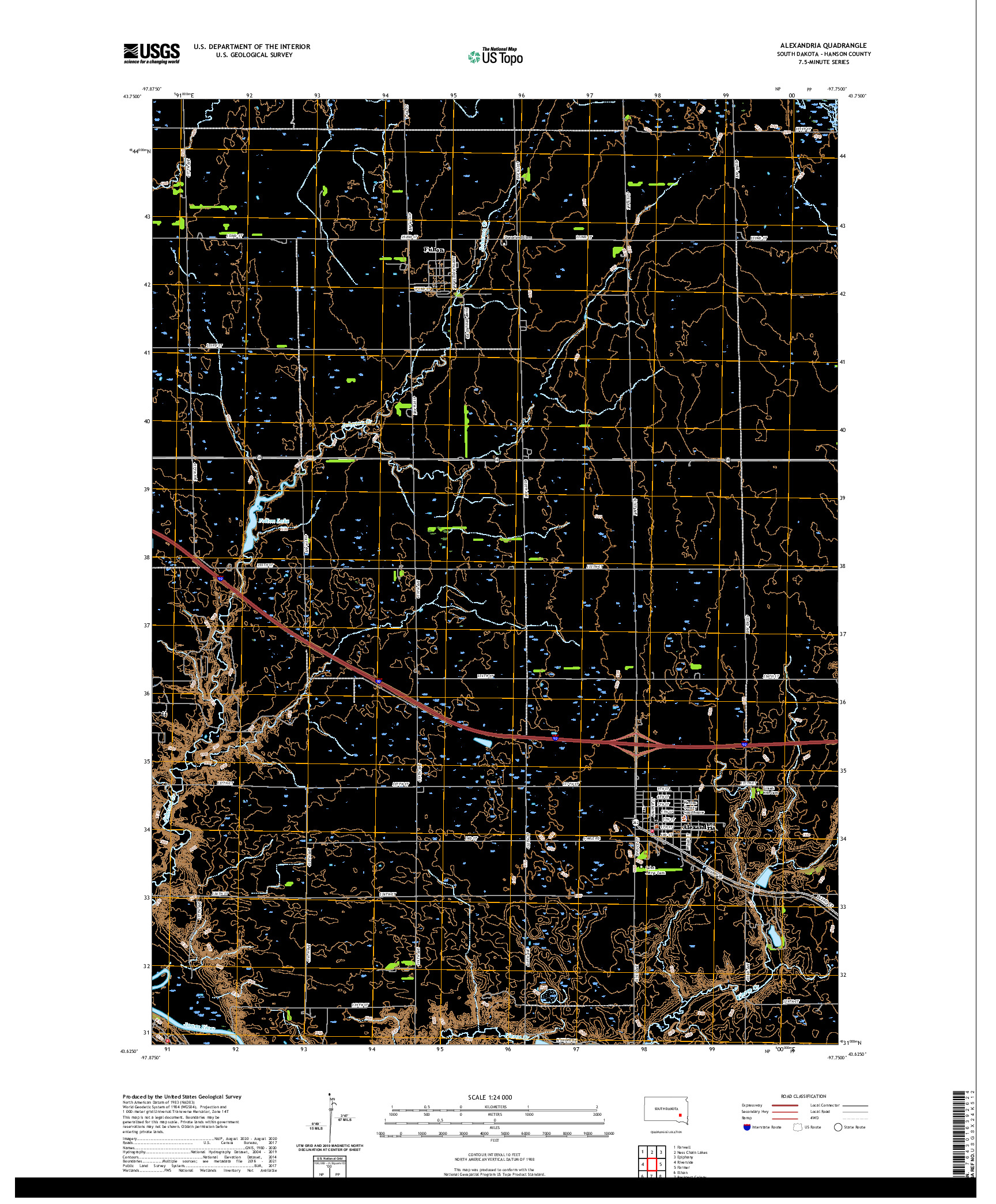 USGS US TOPO 7.5-MINUTE MAP FOR ALEXANDRIA, SD 2021