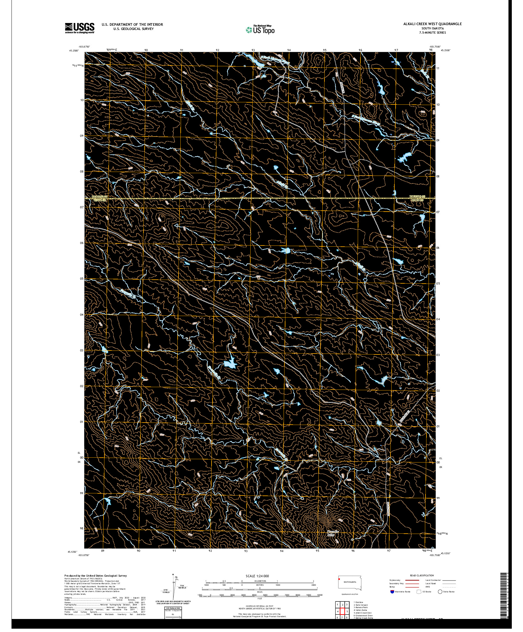 USGS US TOPO 7.5-MINUTE MAP FOR ALKALI CREEK WEST, SD 2021