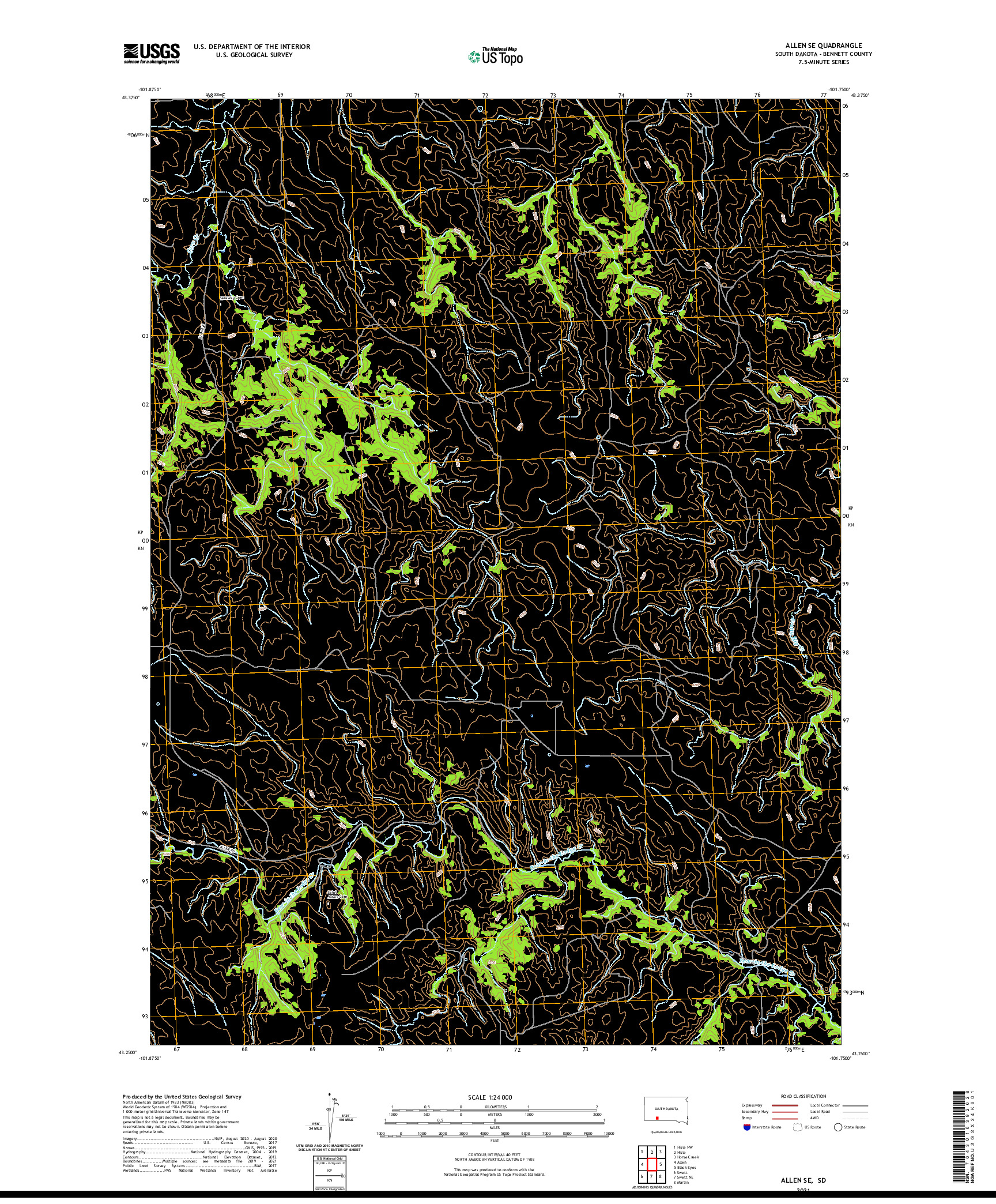 USGS US TOPO 7.5-MINUTE MAP FOR ALLEN SE, SD 2021