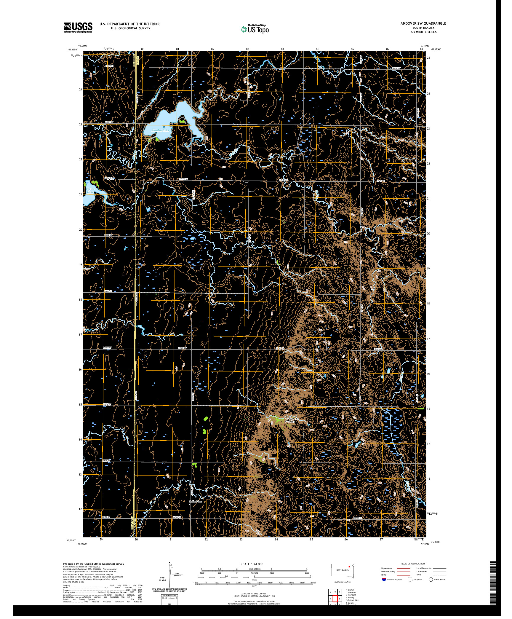 USGS US TOPO 7.5-MINUTE MAP FOR ANDOVER SW, SD 2021