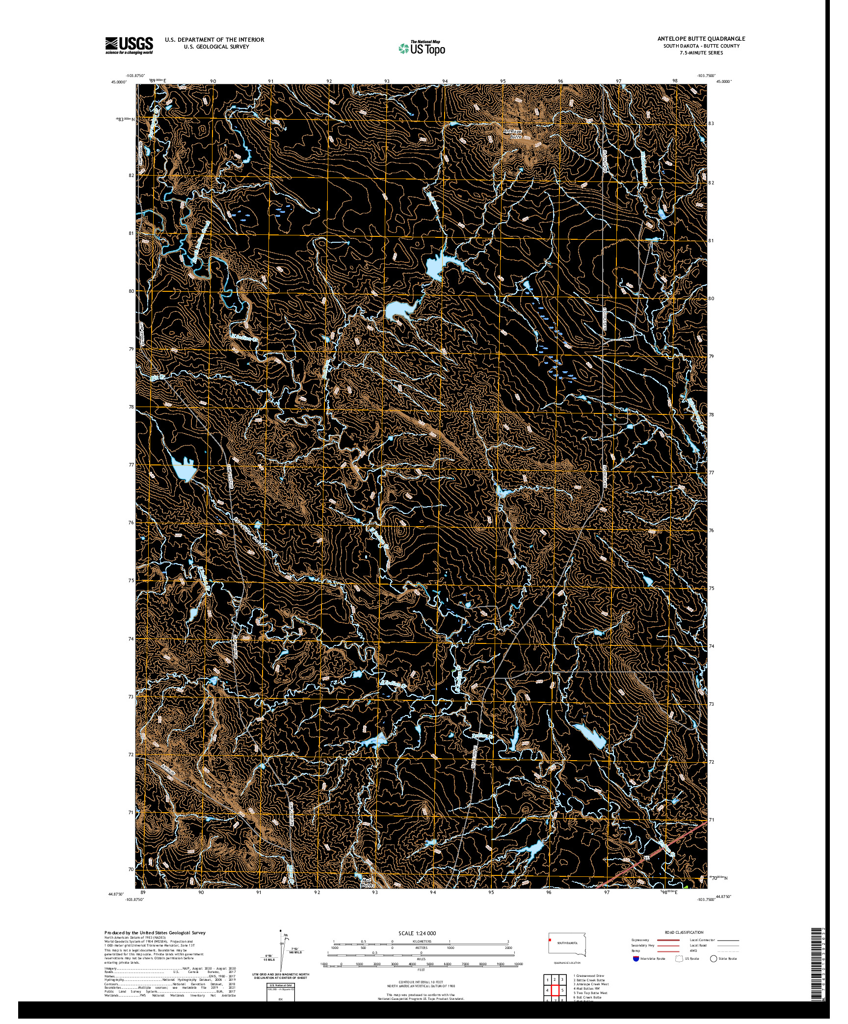 USGS US TOPO 7.5-MINUTE MAP FOR ANTELOPE BUTTE, SD 2021