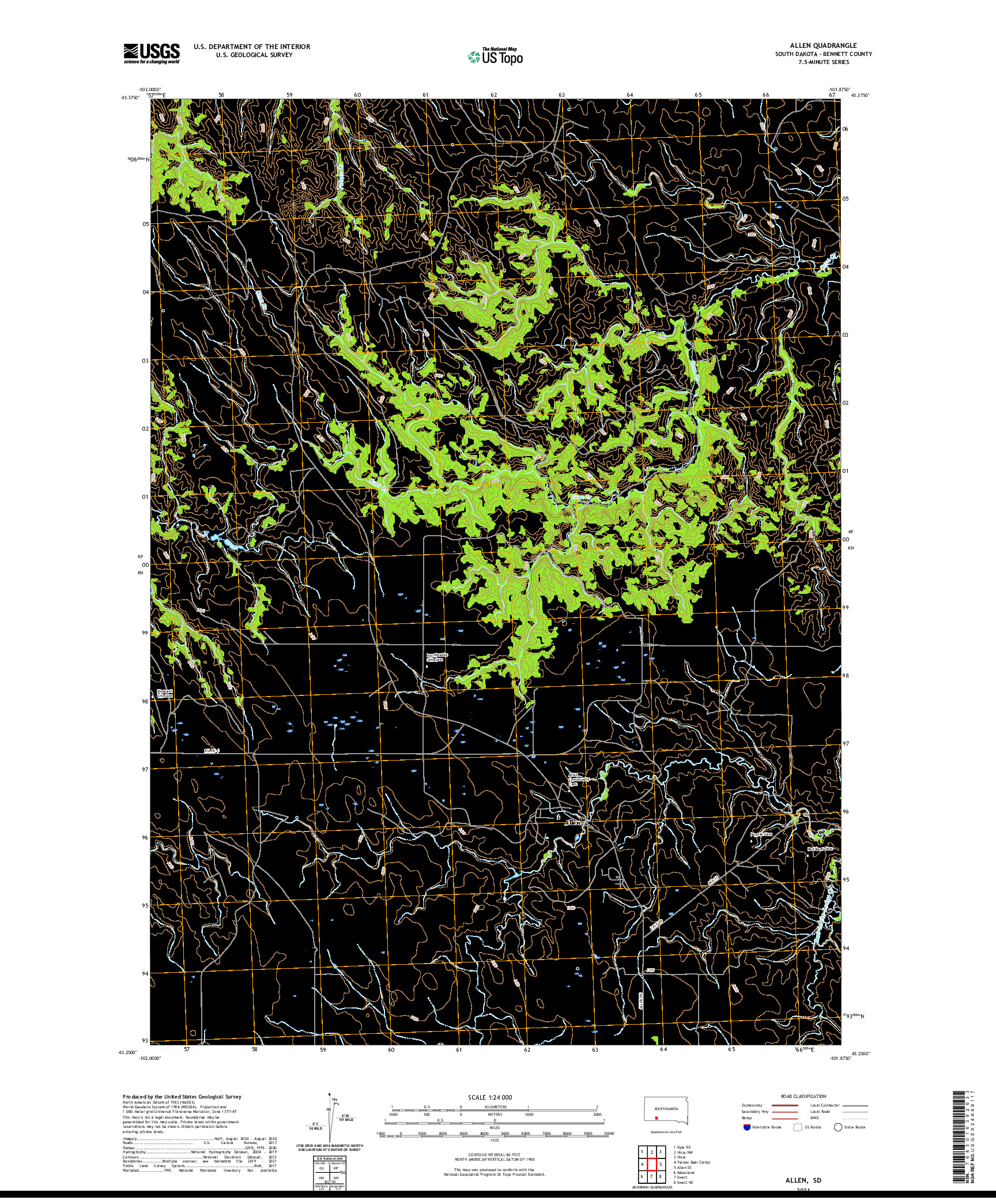 USGS US TOPO 7.5-MINUTE MAP FOR ALLEN, SD 2021