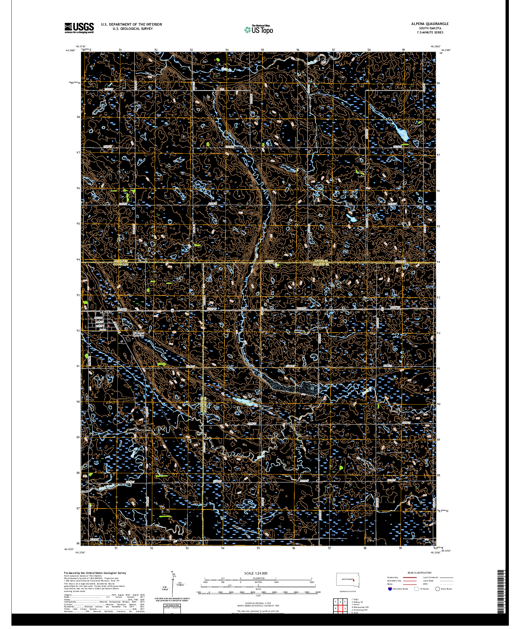 USGS US TOPO 7.5-MINUTE MAP FOR ALPENA, SD 2021