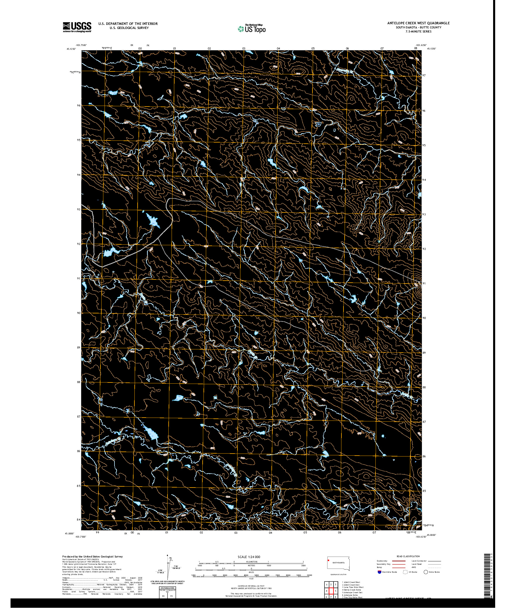 USGS US TOPO 7.5-MINUTE MAP FOR ANTELOPE CREEK WEST, SD 2021