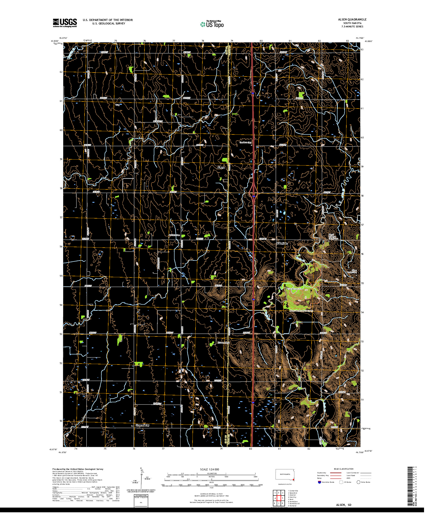 USGS US TOPO 7.5-MINUTE MAP FOR ALSEN, SD 2021
