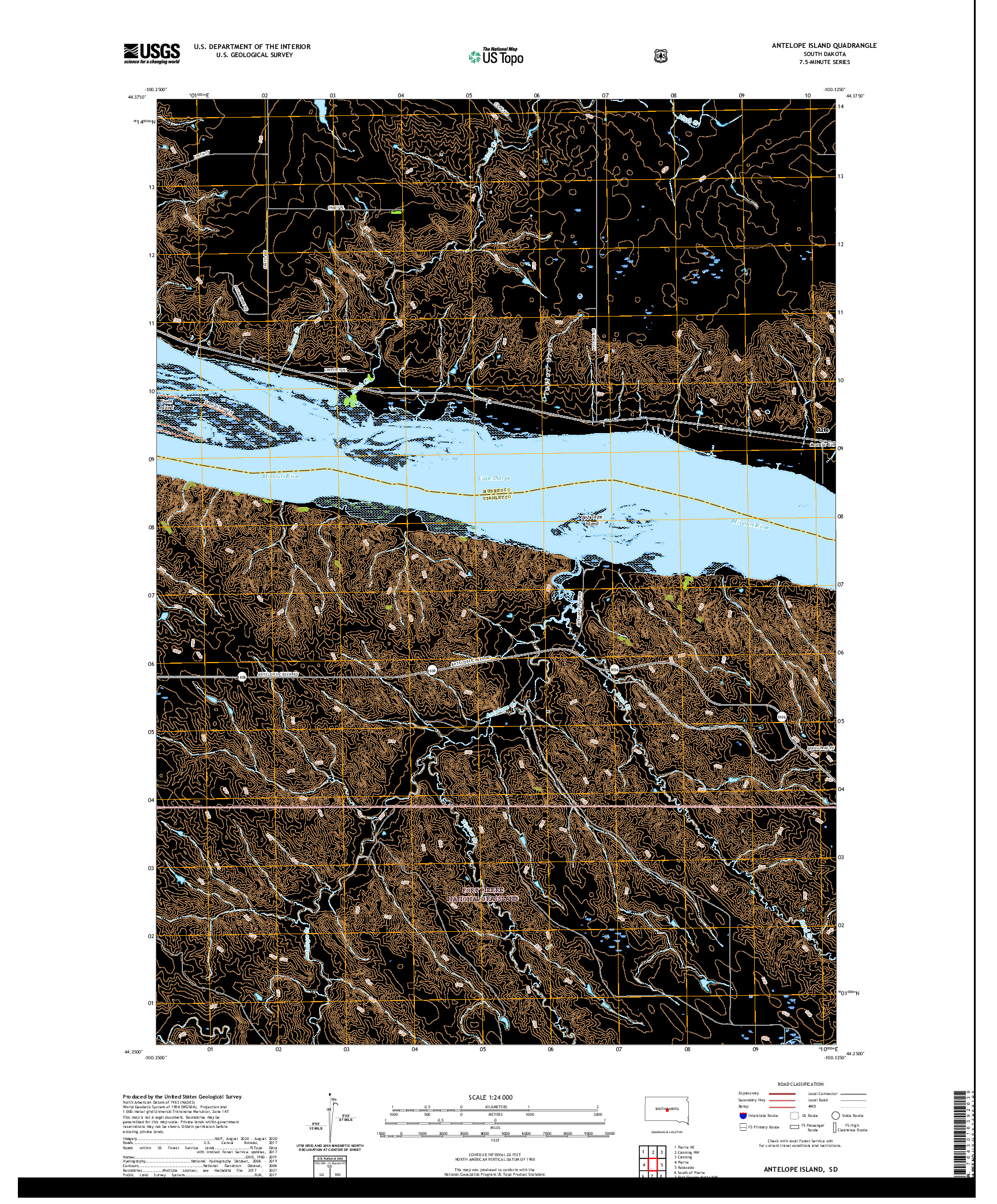 USGS US TOPO 7.5-MINUTE MAP FOR ANTELOPE ISLAND, SD 2021