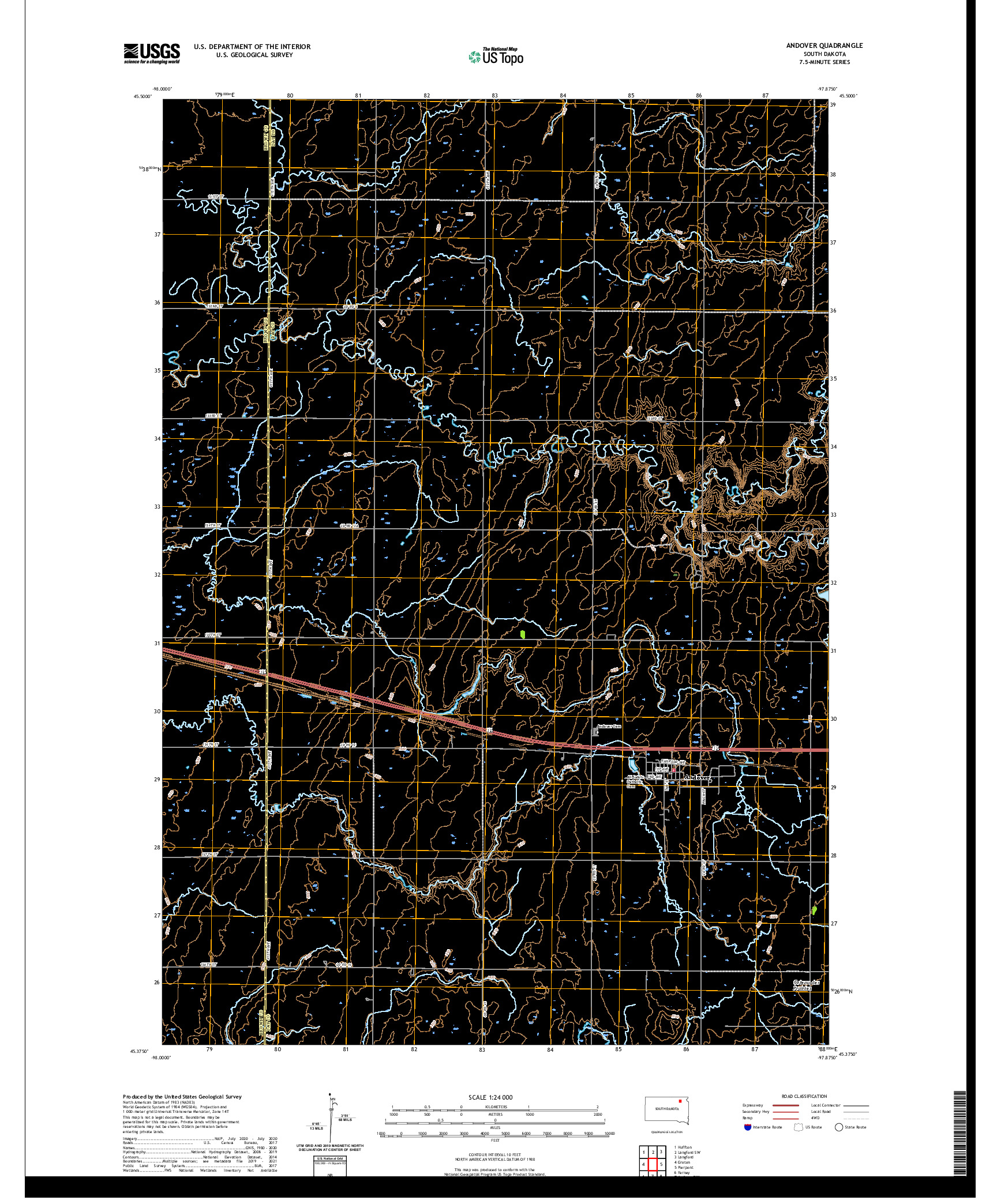 USGS US TOPO 7.5-MINUTE MAP FOR ANDOVER, SD 2021