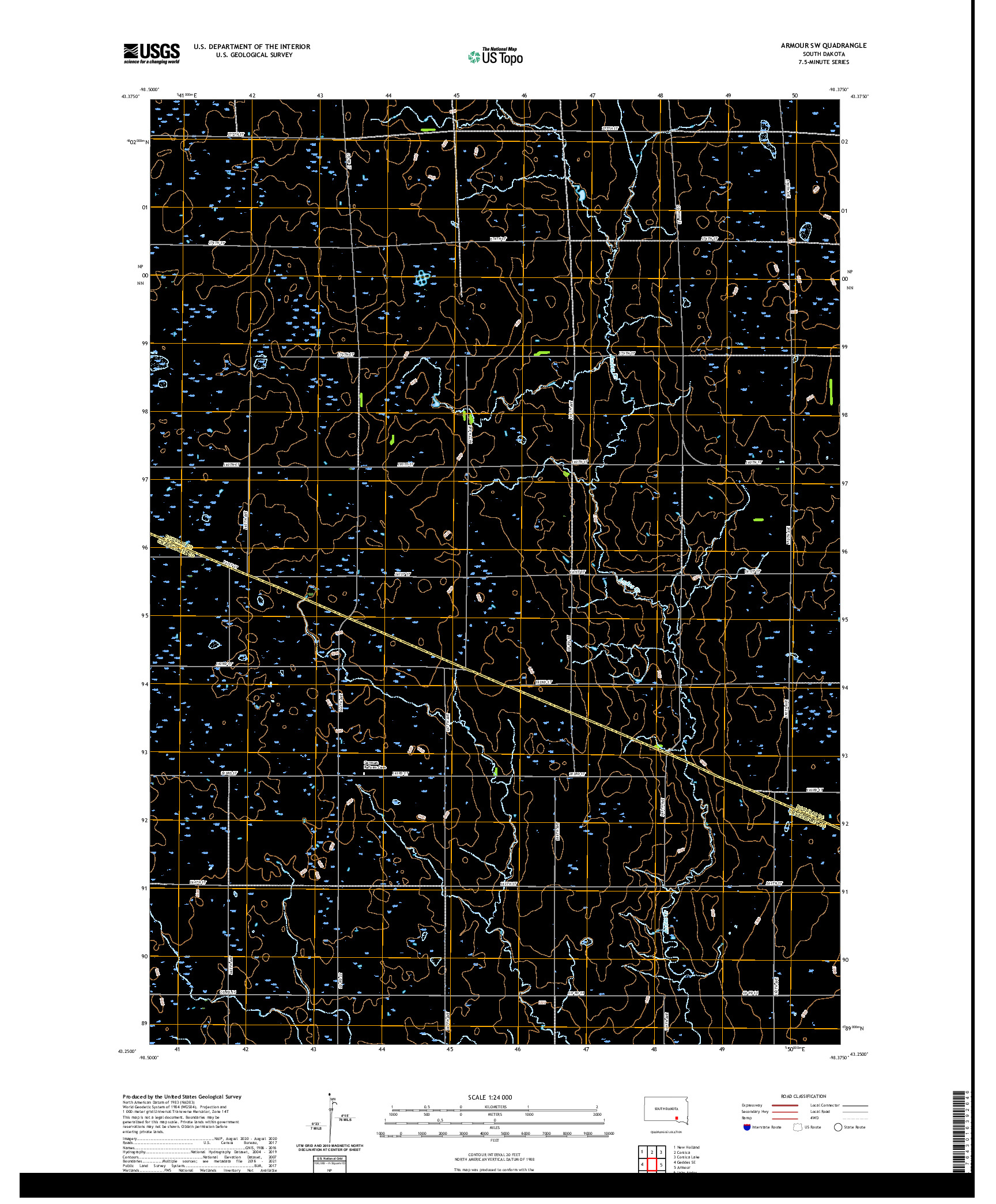 USGS US TOPO 7.5-MINUTE MAP FOR ARMOUR SW, SD 2021