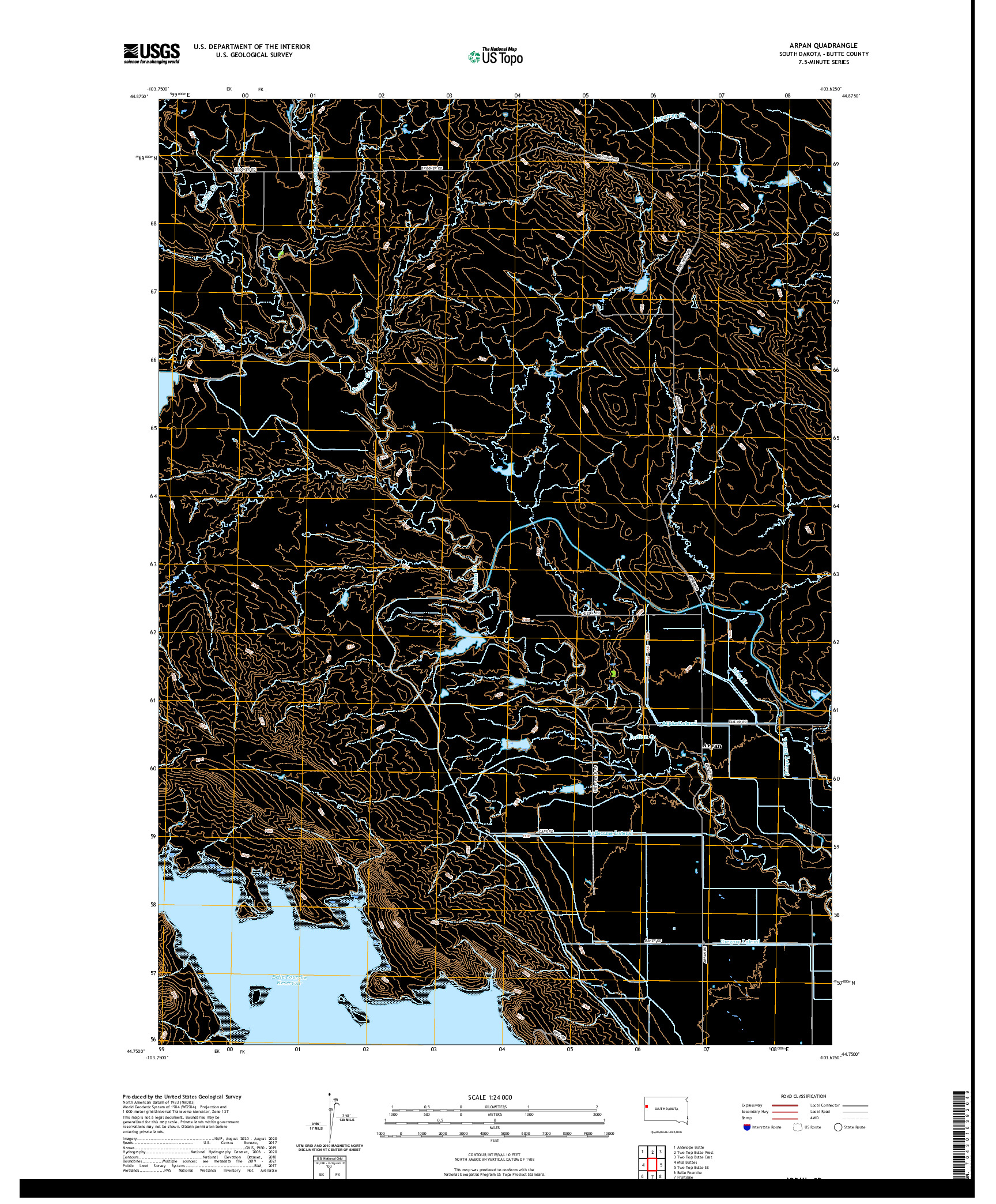 USGS US TOPO 7.5-MINUTE MAP FOR ARPAN, SD 2021