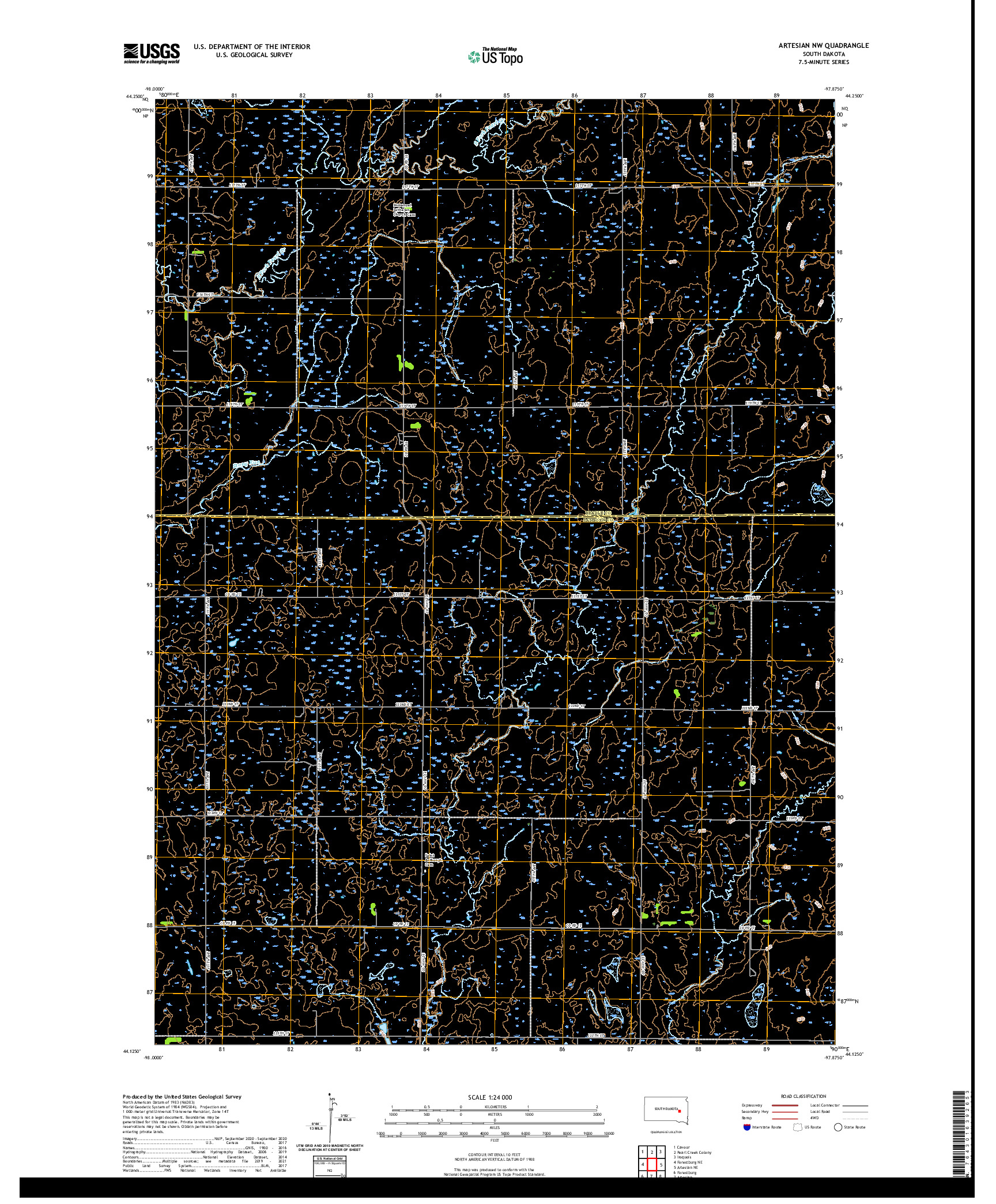 USGS US TOPO 7.5-MINUTE MAP FOR ARTESIAN NW, SD 2021