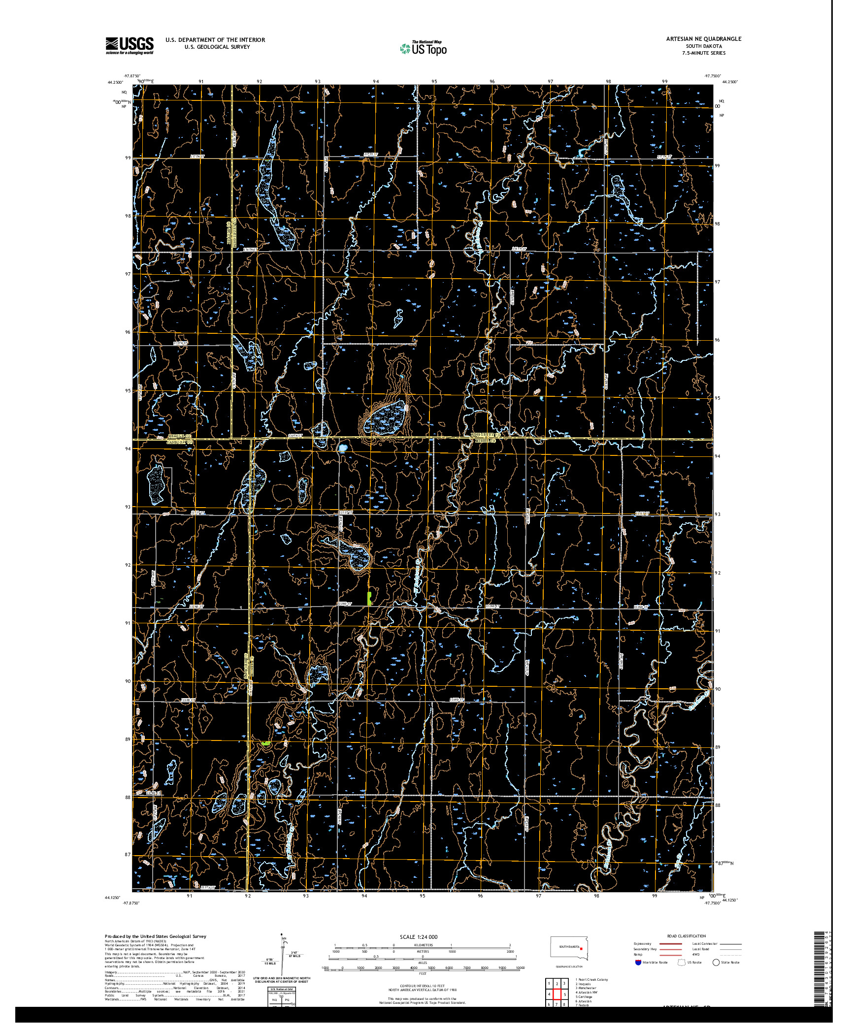 USGS US TOPO 7.5-MINUTE MAP FOR ARTESIAN NE, SD 2021