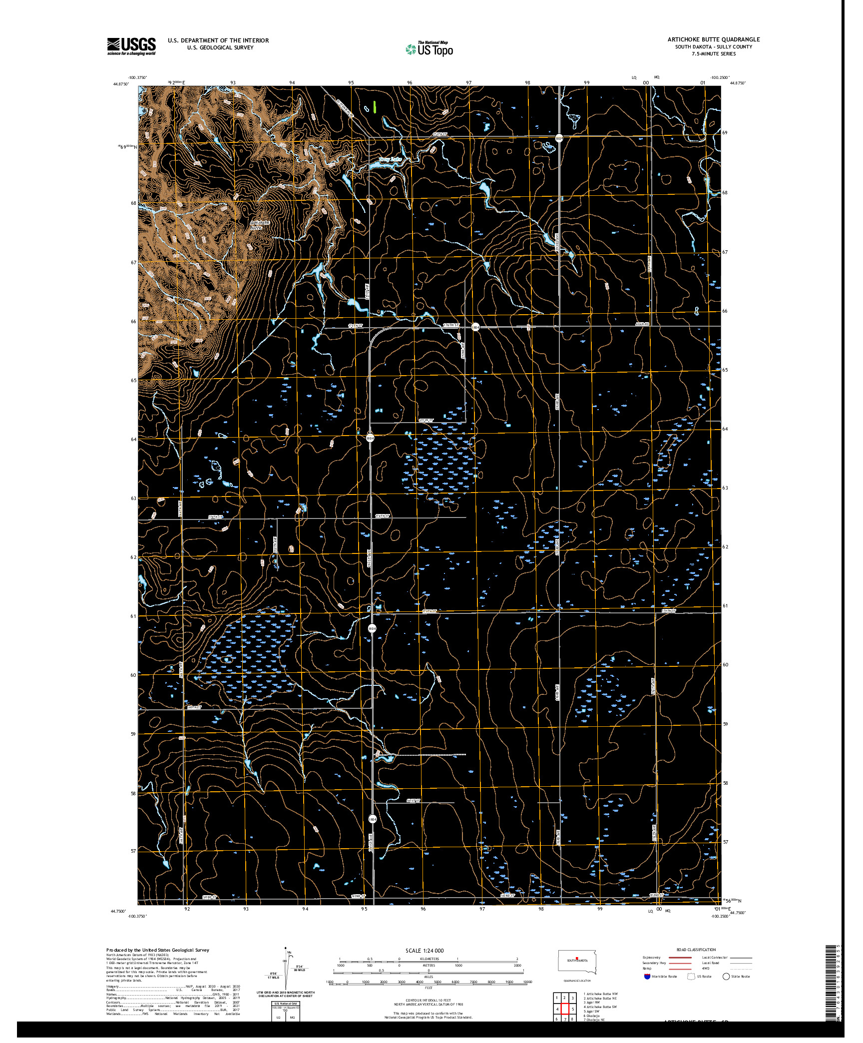 USGS US TOPO 7.5-MINUTE MAP FOR ARTICHOKE BUTTE, SD 2021