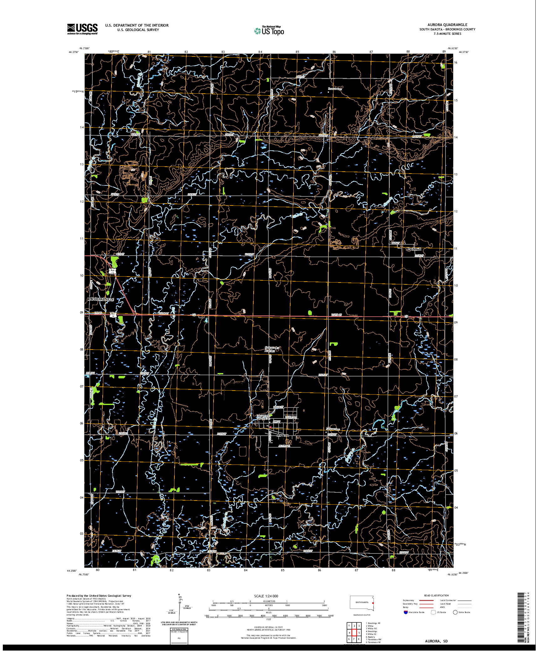 USGS US TOPO 7.5-MINUTE MAP FOR AURORA, SD 2021