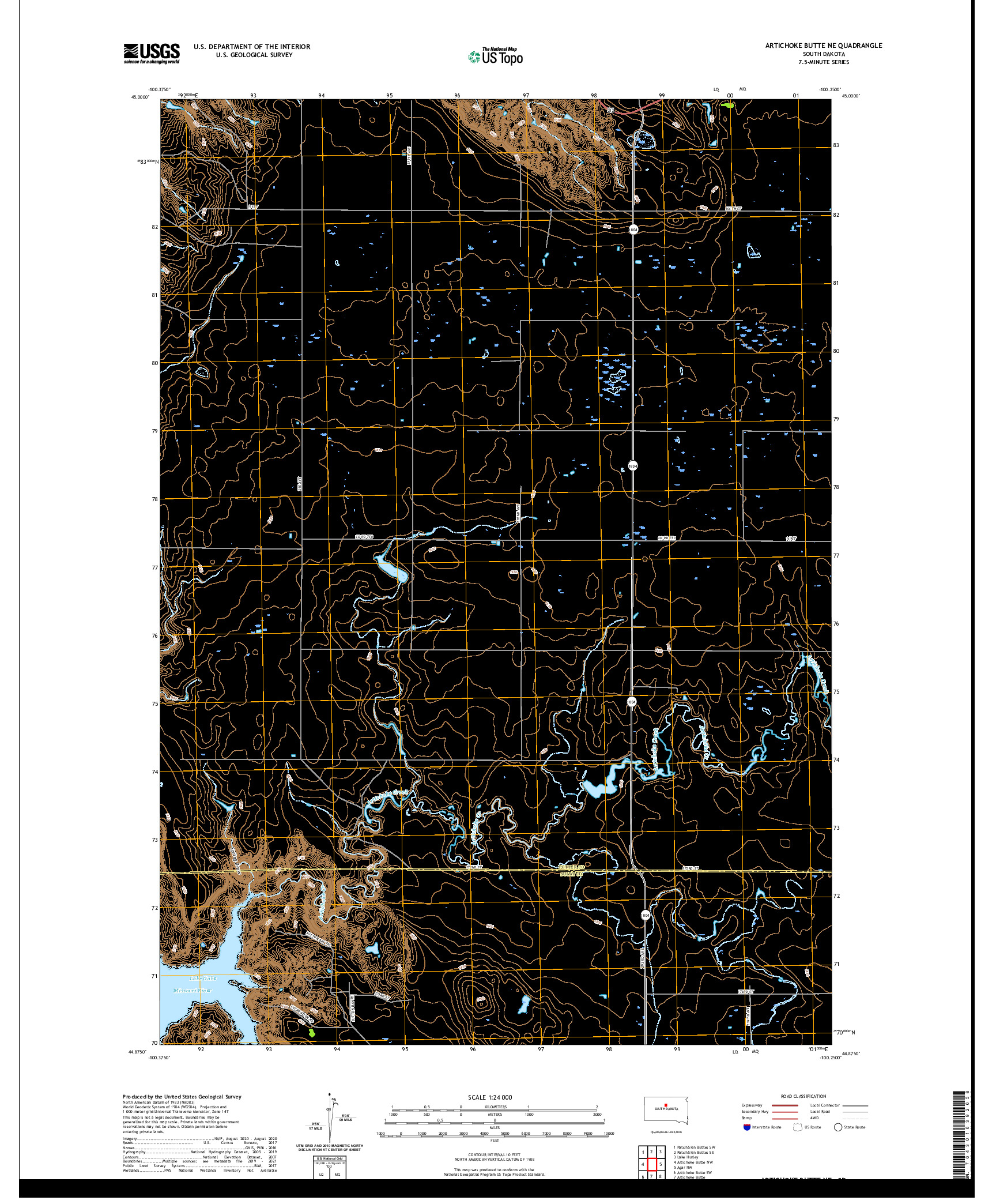 USGS US TOPO 7.5-MINUTE MAP FOR ARTICHOKE BUTTE NE, SD 2021