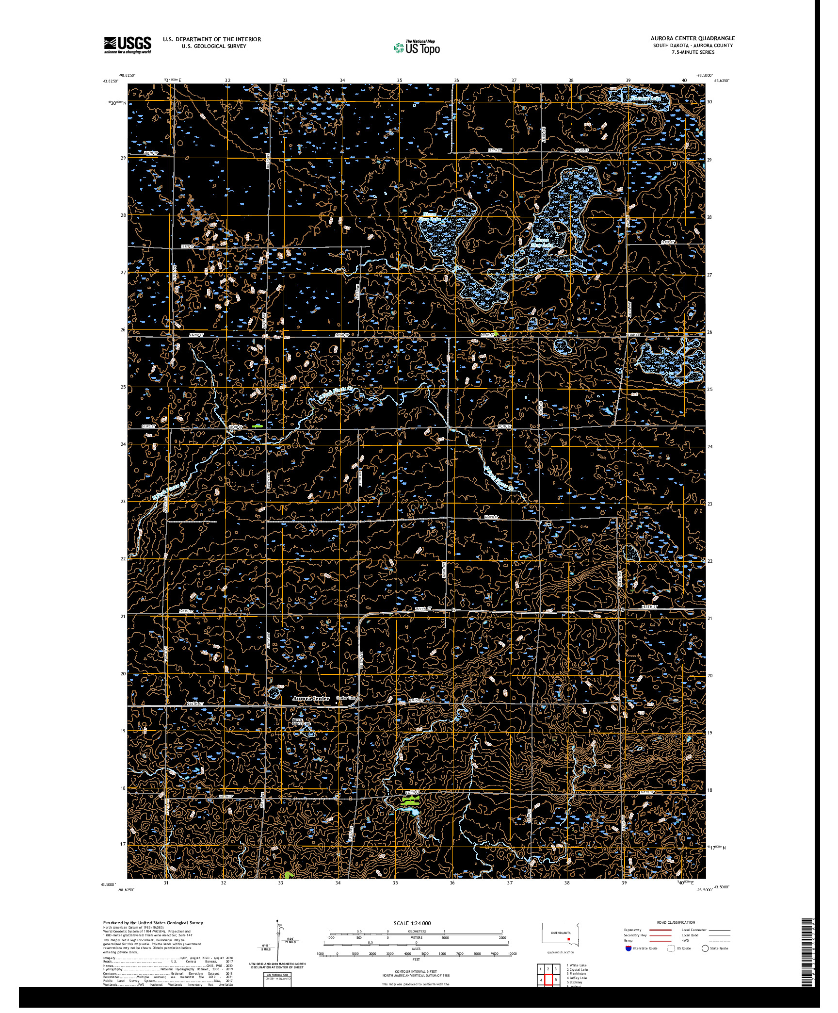 USGS US TOPO 7.5-MINUTE MAP FOR AURORA CENTER, SD 2021