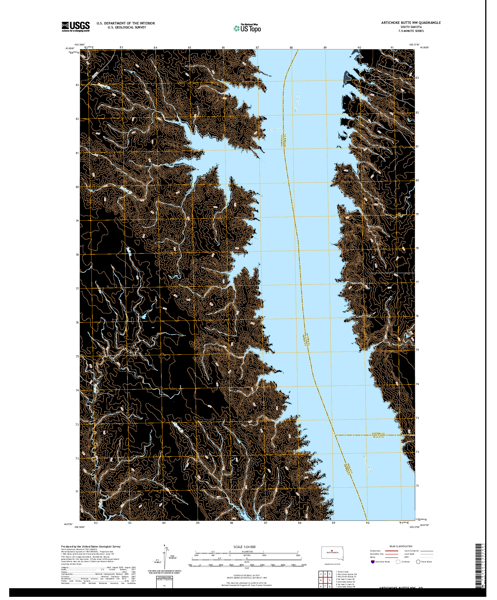 USGS US TOPO 7.5-MINUTE MAP FOR ARTICHOKE BUTTE NW, SD 2021