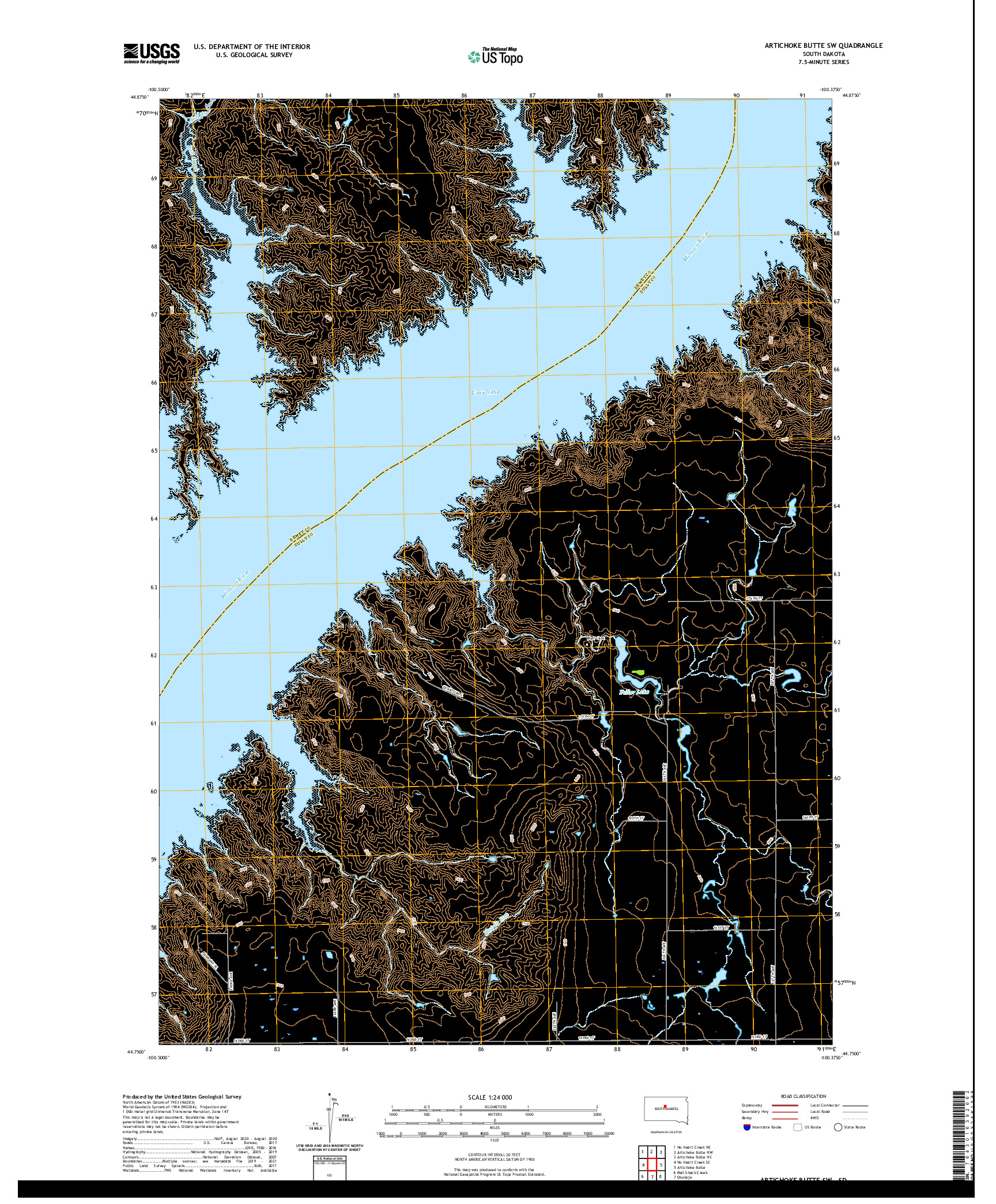 USGS US TOPO 7.5-MINUTE MAP FOR ARTICHOKE BUTTE SW, SD 2021