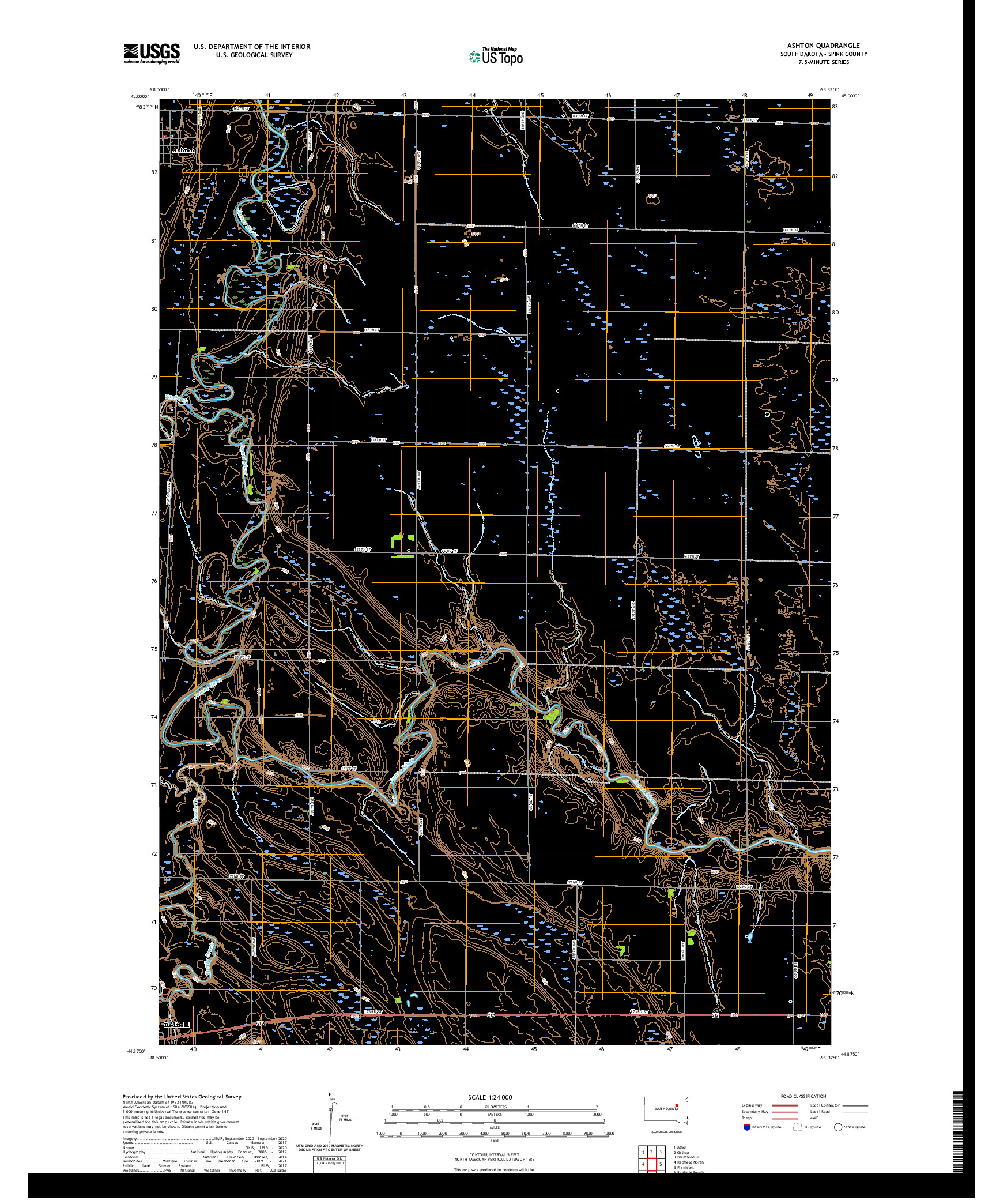 USGS US TOPO 7.5-MINUTE MAP FOR ASHTON, SD 2021