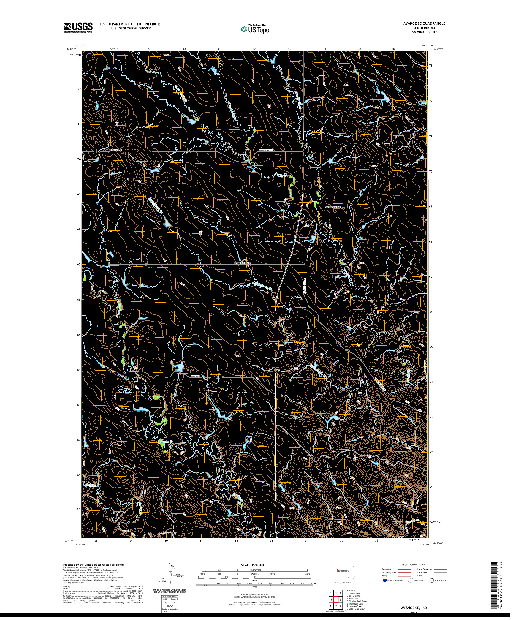 USGS US TOPO 7.5-MINUTE MAP FOR AVANCE SE, SD 2021