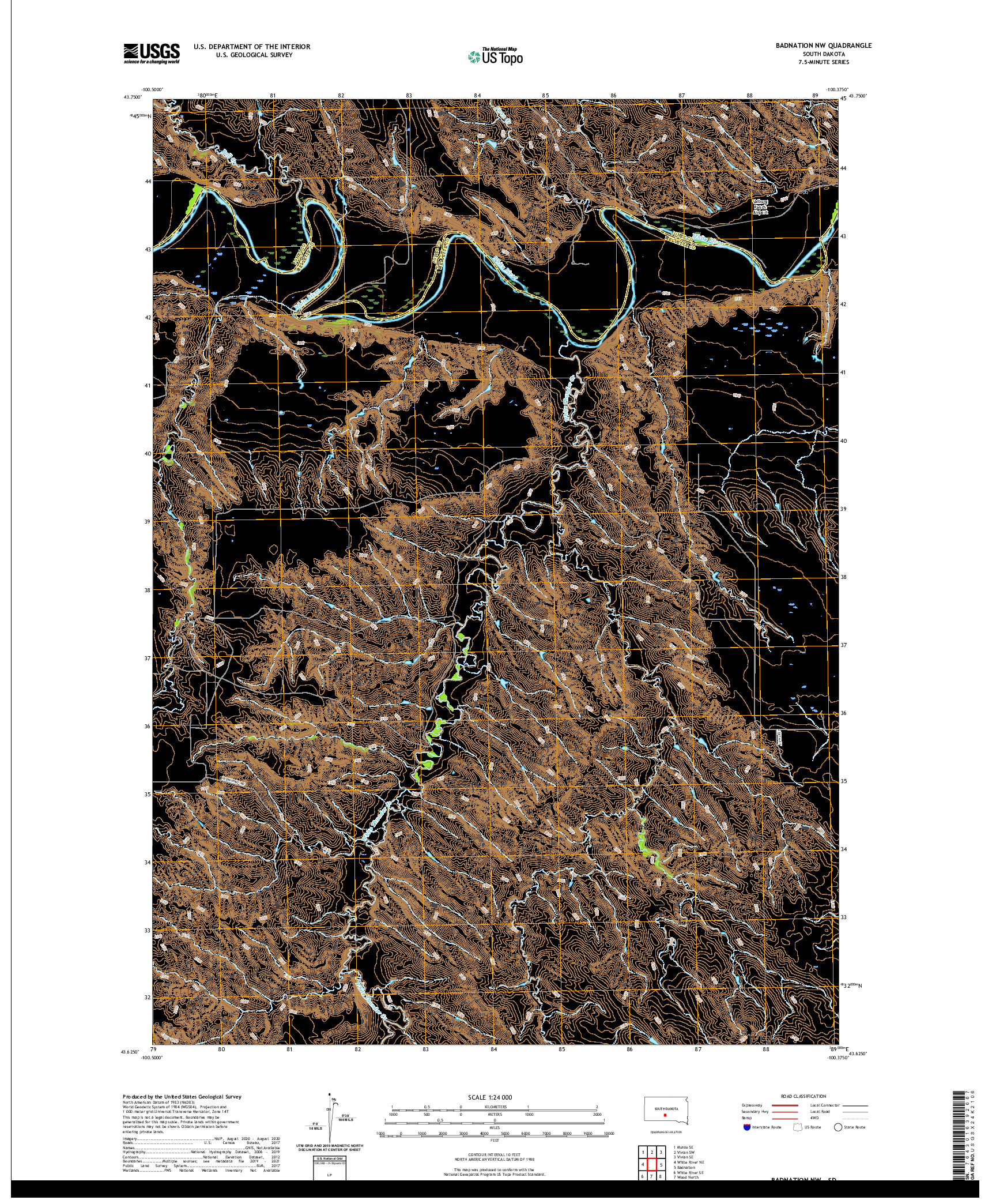 USGS US TOPO 7.5-MINUTE MAP FOR BADNATION NW, SD 2021