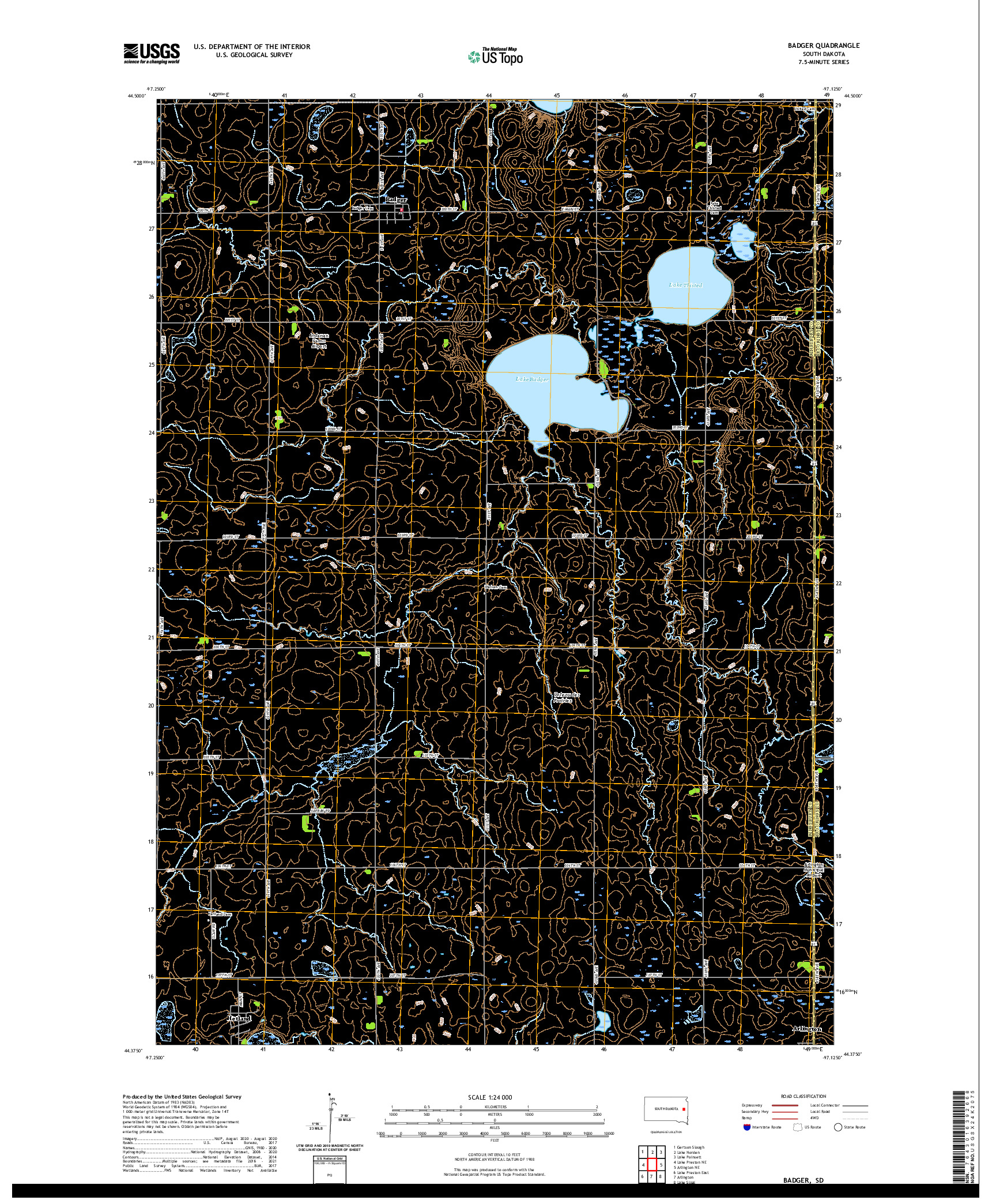 USGS US TOPO 7.5-MINUTE MAP FOR BADGER, SD 2021