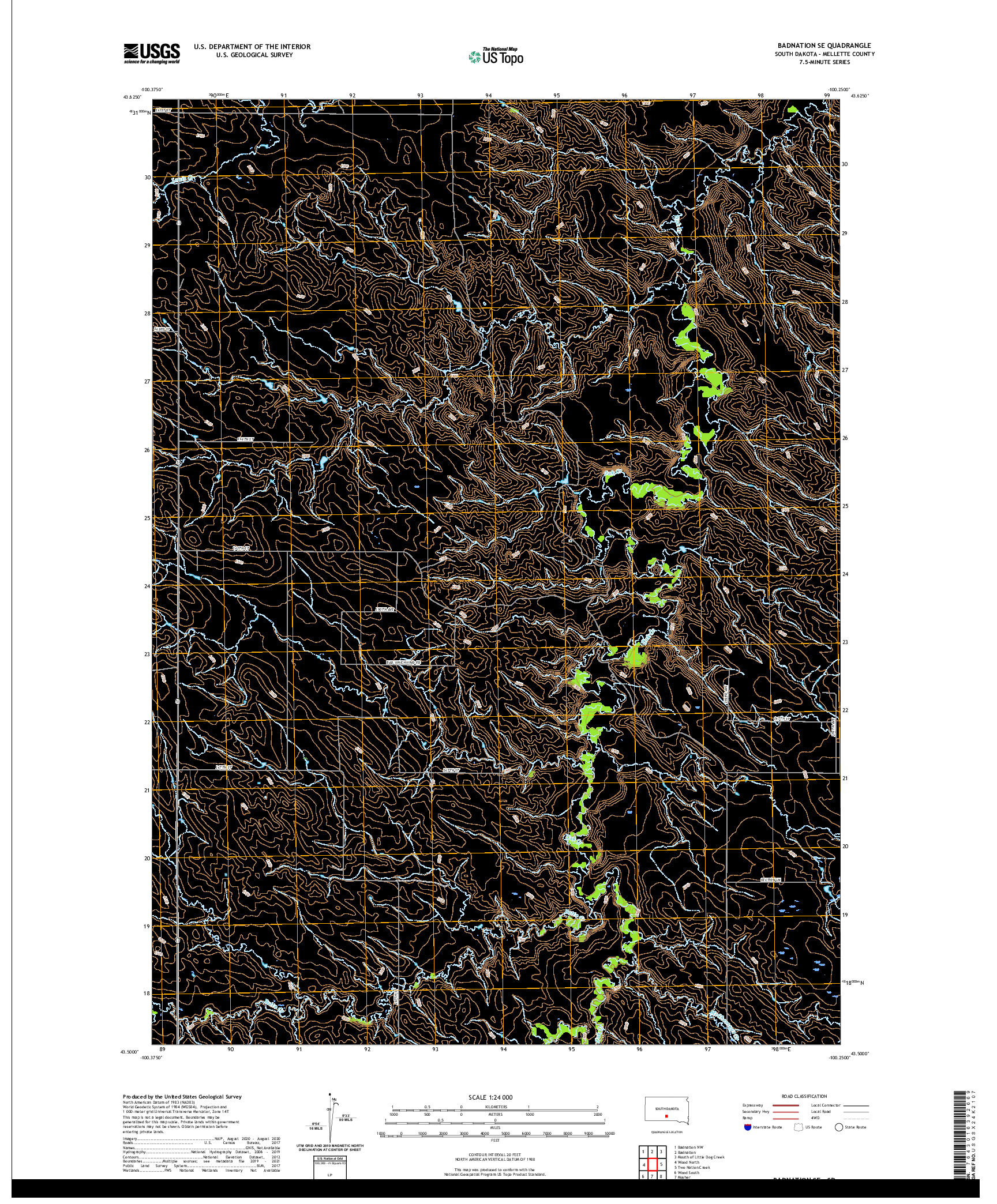 USGS US TOPO 7.5-MINUTE MAP FOR BADNATION SE, SD 2021