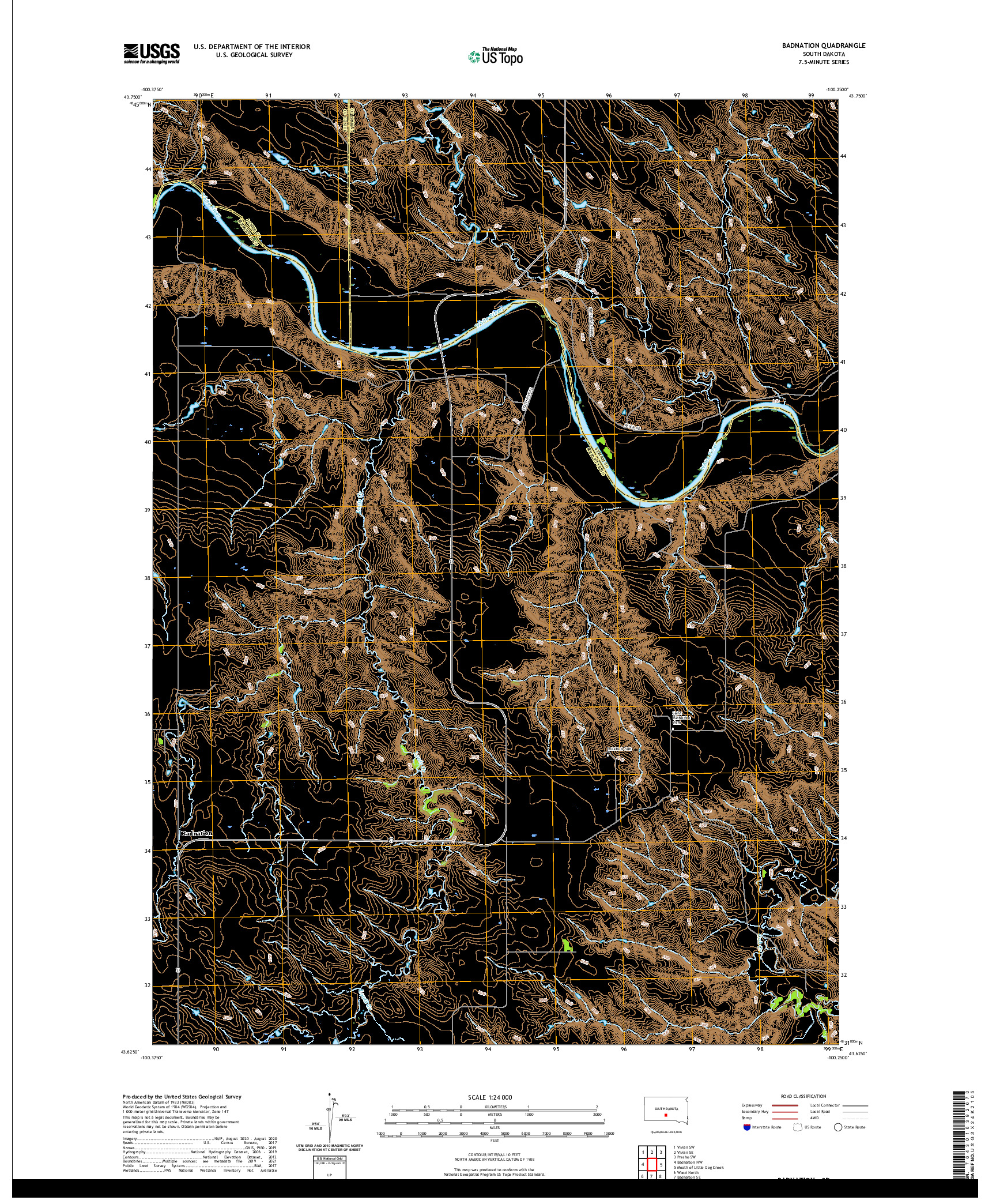 USGS US TOPO 7.5-MINUTE MAP FOR BADNATION, SD 2021