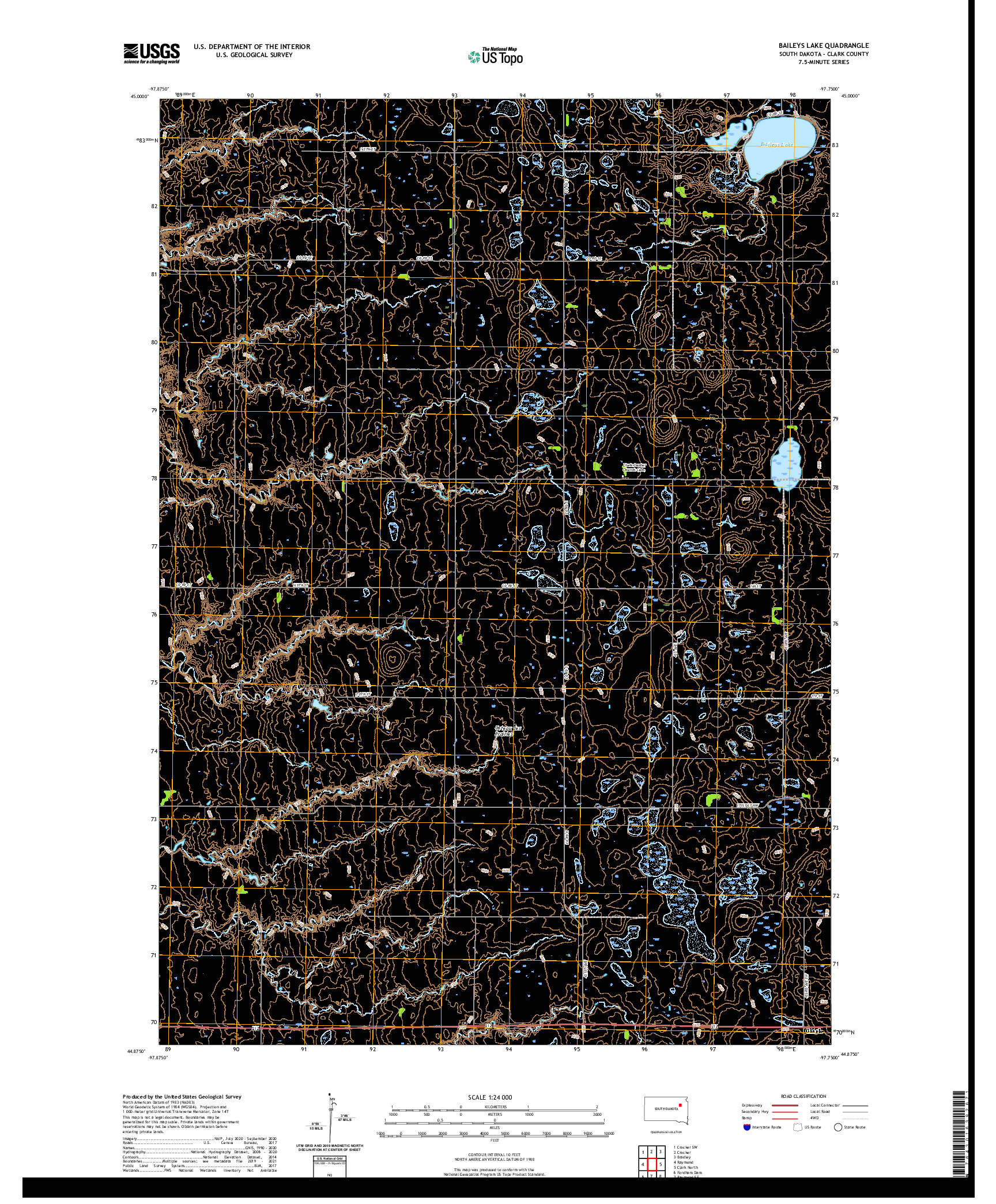 USGS US TOPO 7.5-MINUTE MAP FOR BAILEYS LAKE, SD 2021
