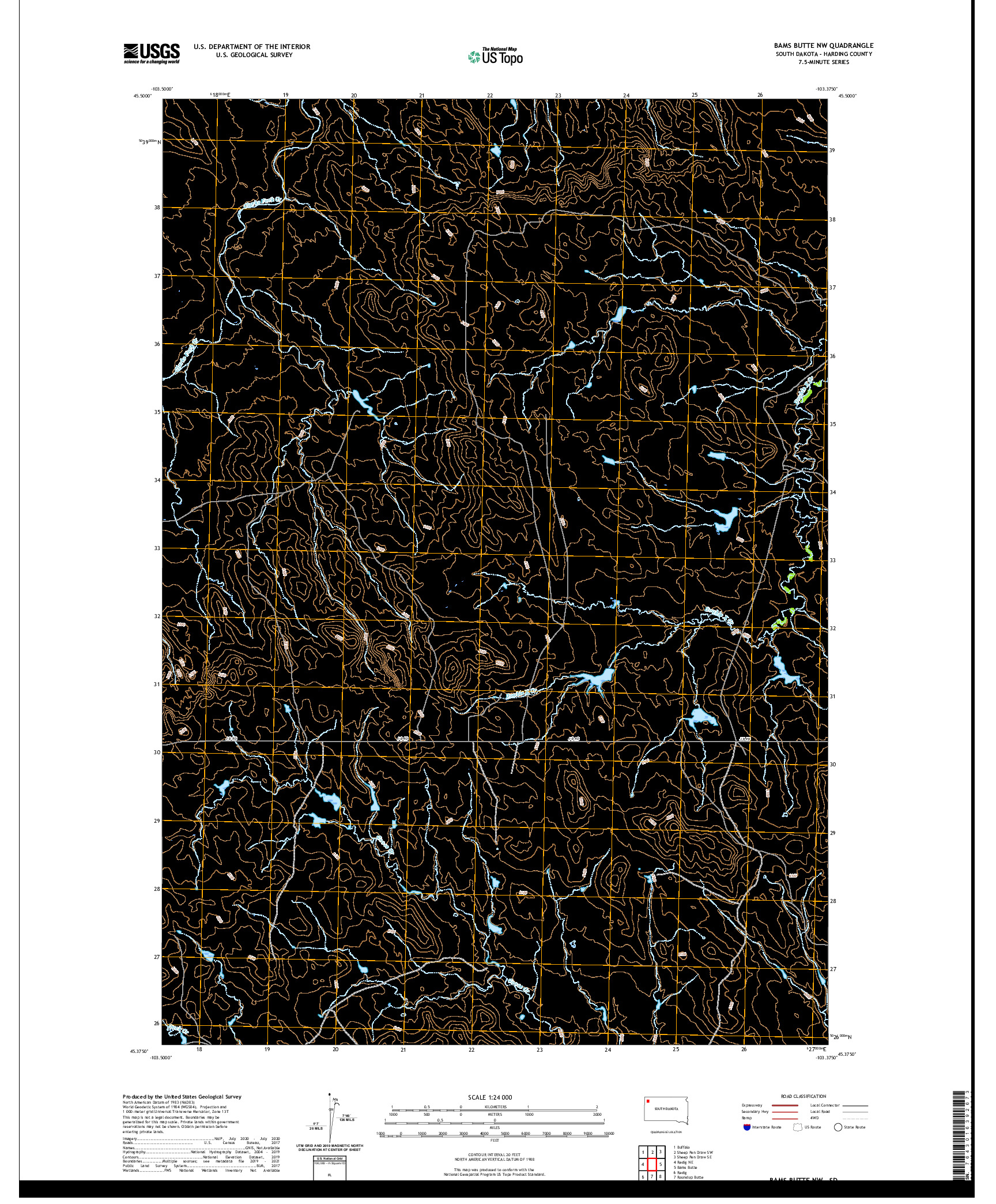 USGS US TOPO 7.5-MINUTE MAP FOR BAMS BUTTE NW, SD 2021