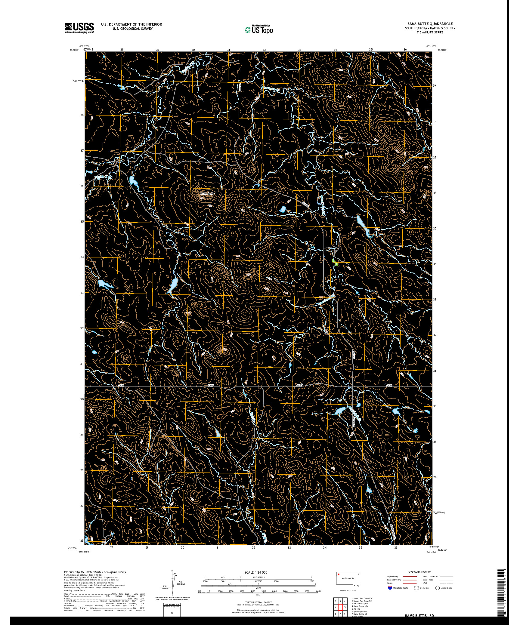USGS US TOPO 7.5-MINUTE MAP FOR BAMS BUTTE, SD 2021