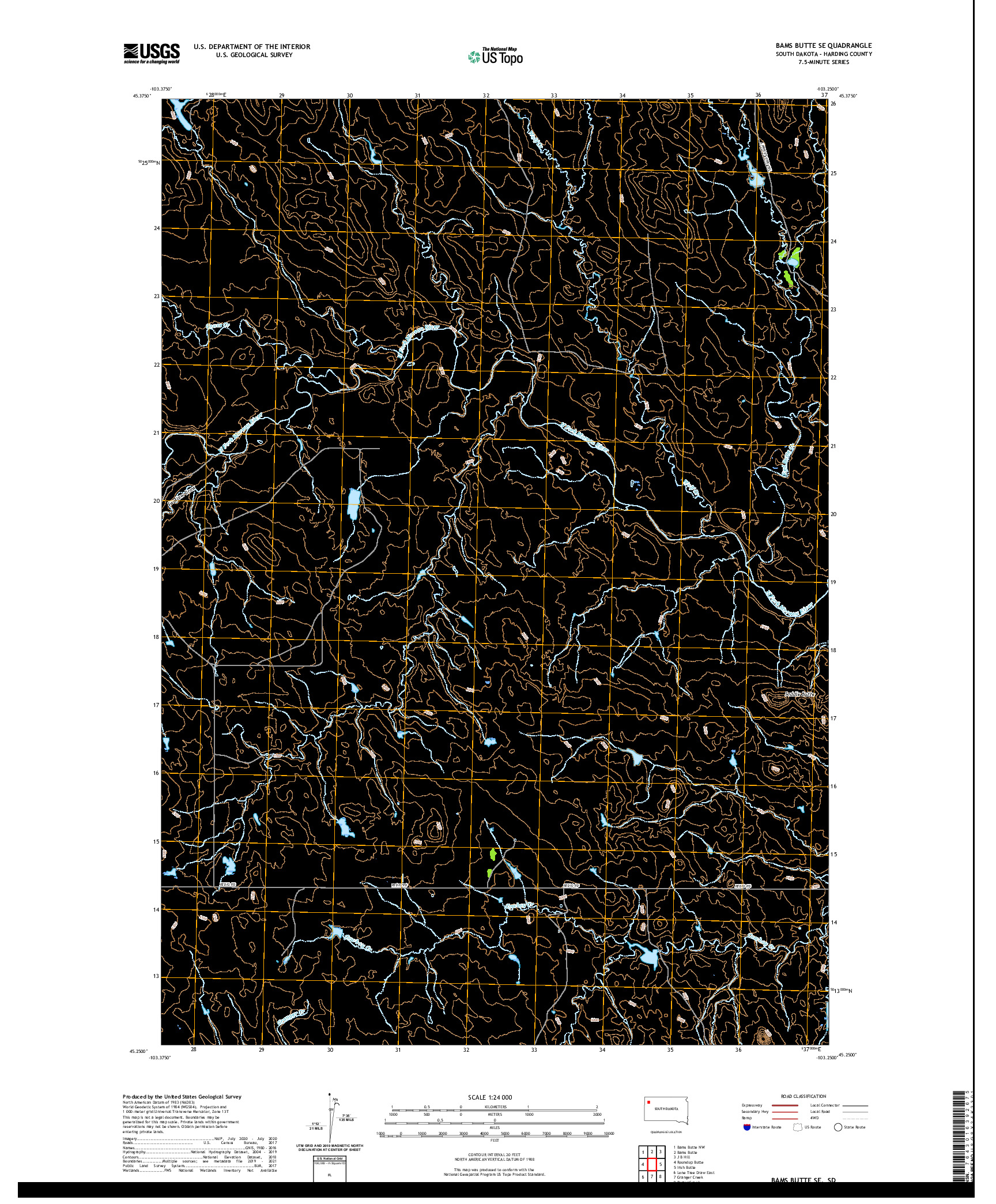 USGS US TOPO 7.5-MINUTE MAP FOR BAMS BUTTE SE, SD 2021