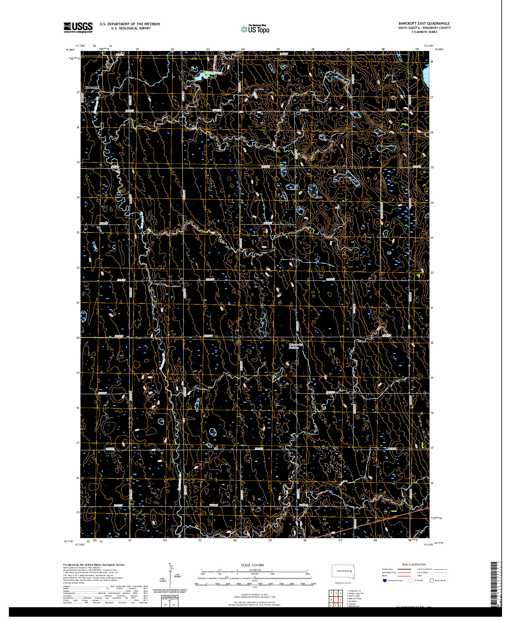 USGS US TOPO 7.5-MINUTE MAP FOR BANCROFT EAST, SD 2021