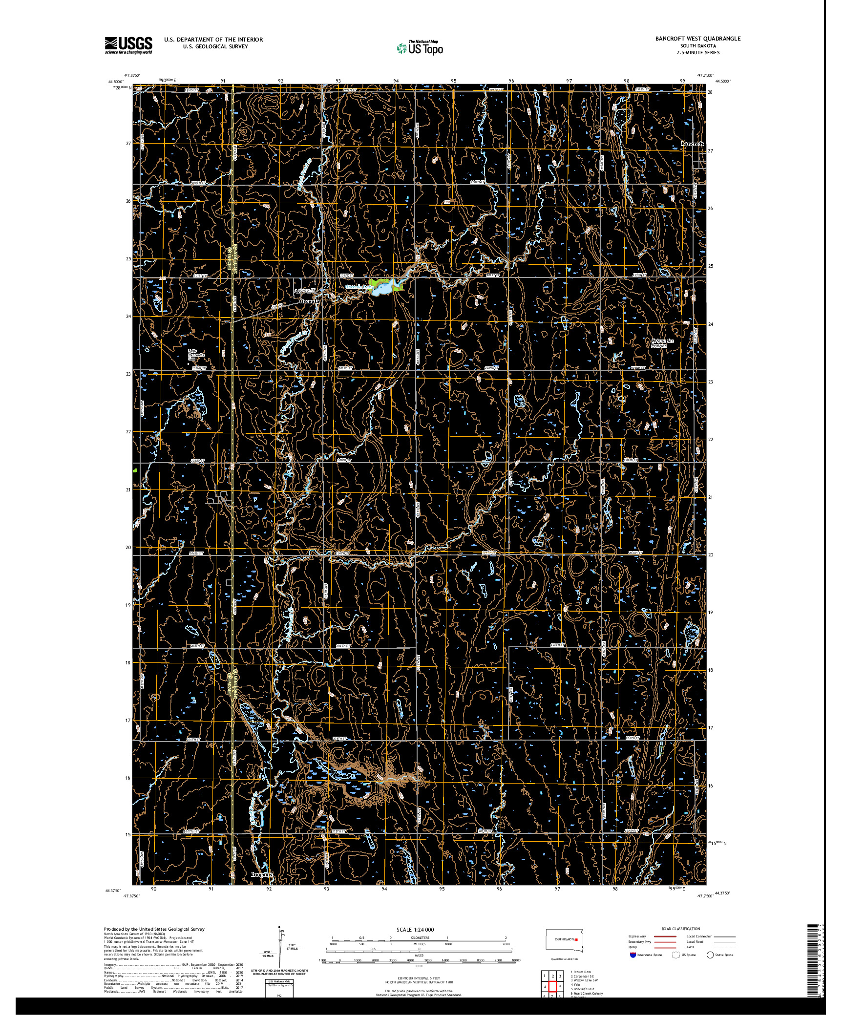 USGS US TOPO 7.5-MINUTE MAP FOR BANCROFT WEST, SD 2021