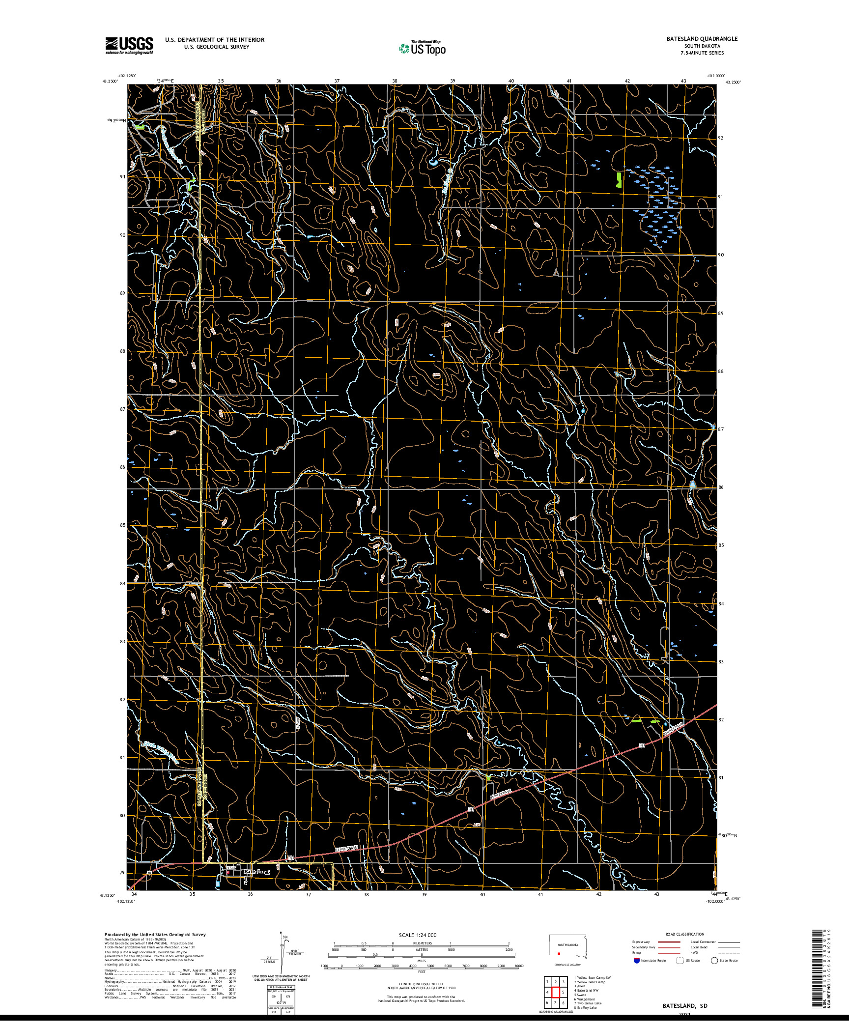 USGS US TOPO 7.5-MINUTE MAP FOR BATESLAND, SD 2021