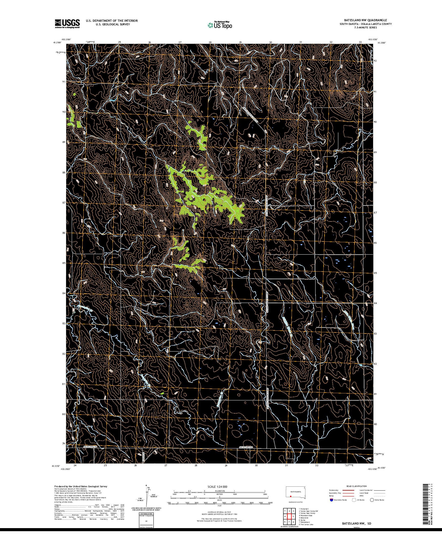 USGS US TOPO 7.5-MINUTE MAP FOR BATESLAND NW, SD 2021