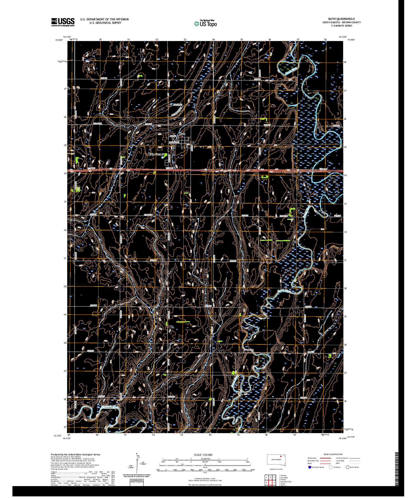 USGS US TOPO 7.5-MINUTE MAP FOR BATH, SD 2021