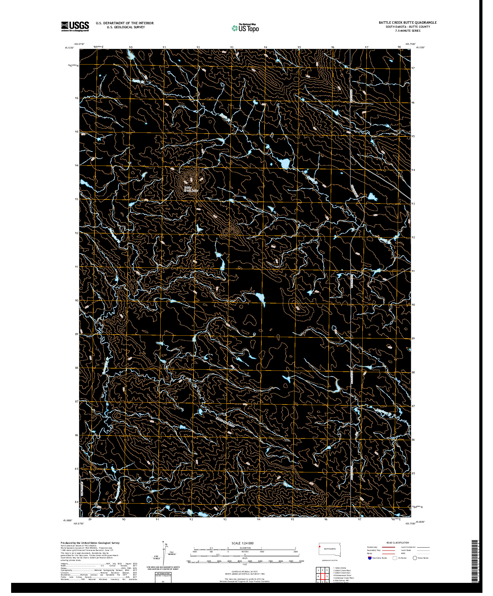 USGS US TOPO 7.5-MINUTE MAP FOR BATTLE CREEK BUTTE, SD 2021