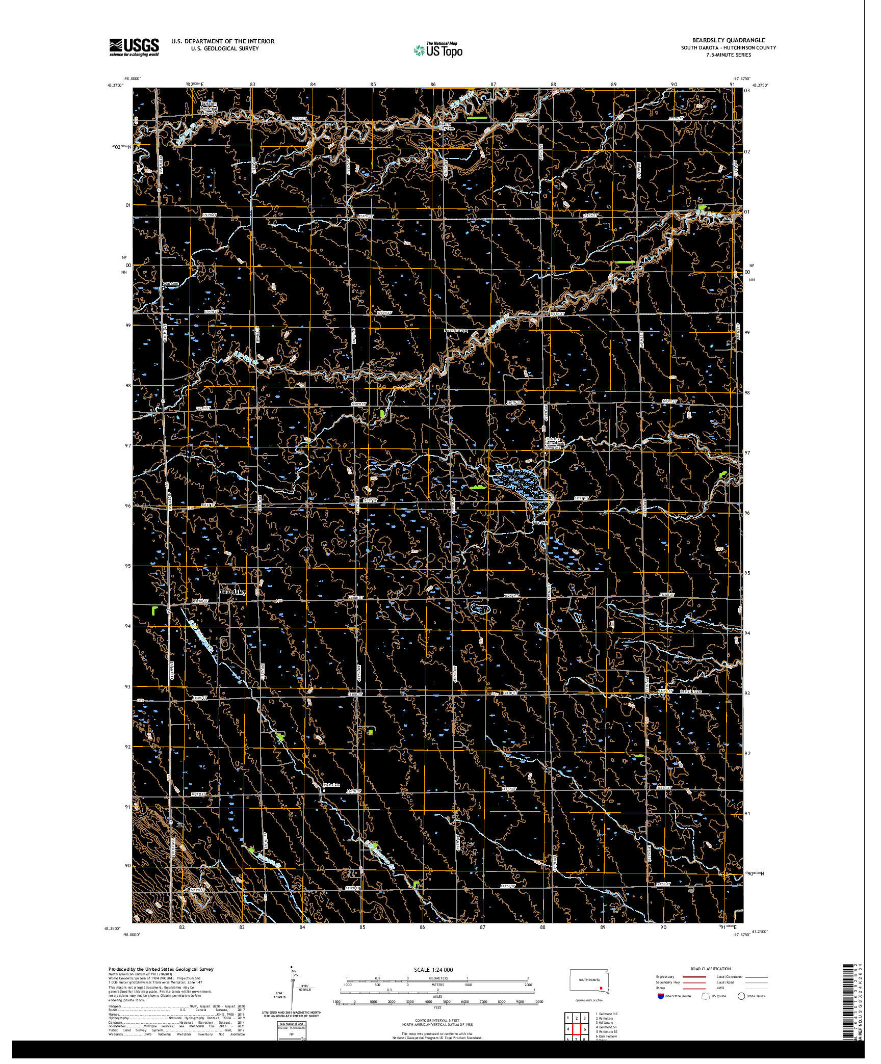 USGS US TOPO 7.5-MINUTE MAP FOR BEARDSLEY, SD 2021
