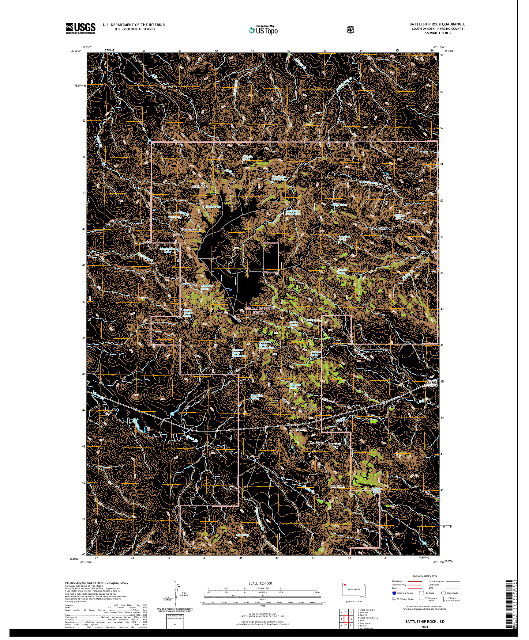 USGS US TOPO 7.5-MINUTE MAP FOR BATTLESHIP ROCK, SD 2021