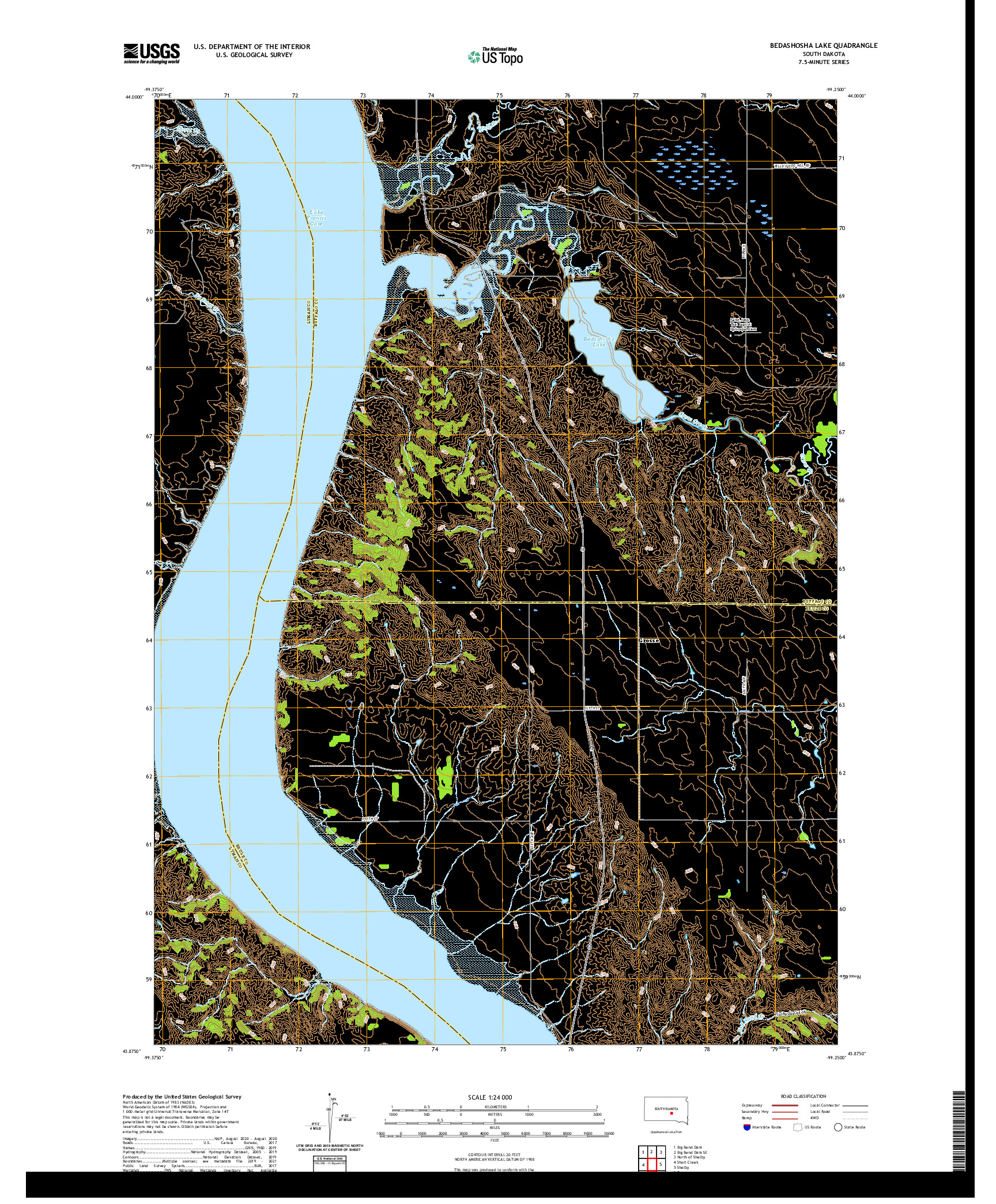 USGS US TOPO 7.5-MINUTE MAP FOR BEDASHOSHA LAKE, SD 2021