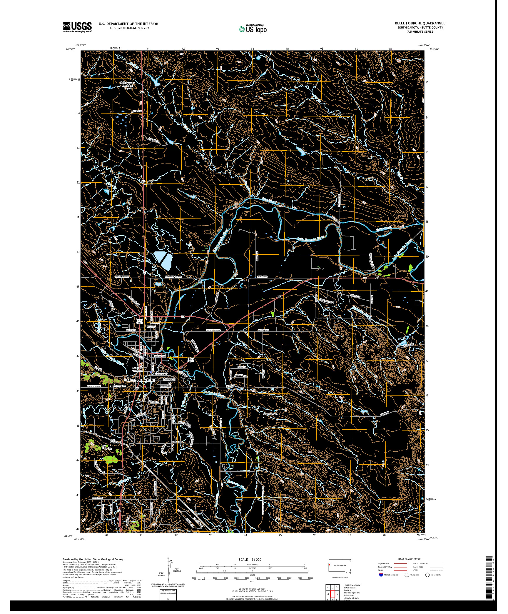 USGS US TOPO 7.5-MINUTE MAP FOR BELLE FOURCHE, SD 2021