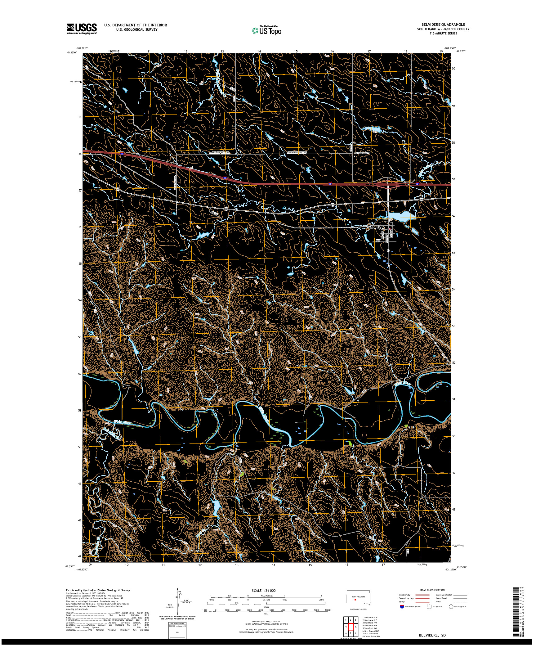 USGS US TOPO 7.5-MINUTE MAP FOR BELVIDERE, SD 2021