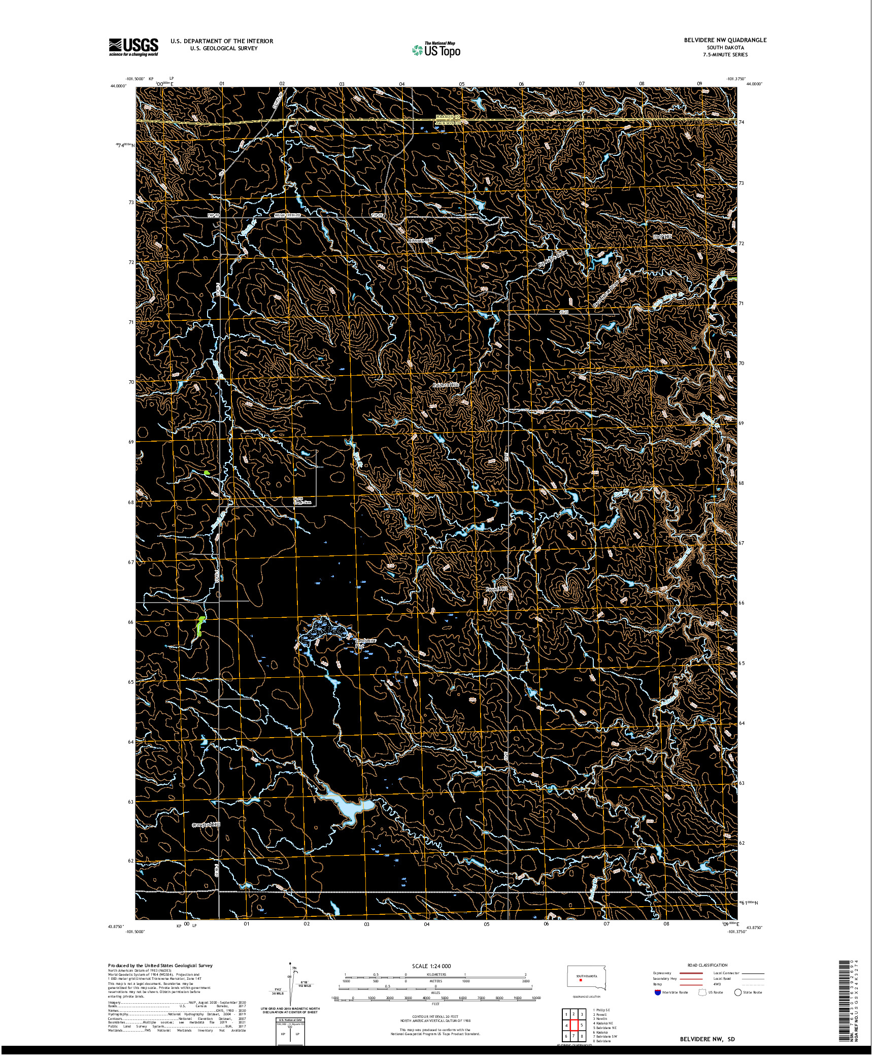 USGS US TOPO 7.5-MINUTE MAP FOR BELVIDERE NW, SD 2021