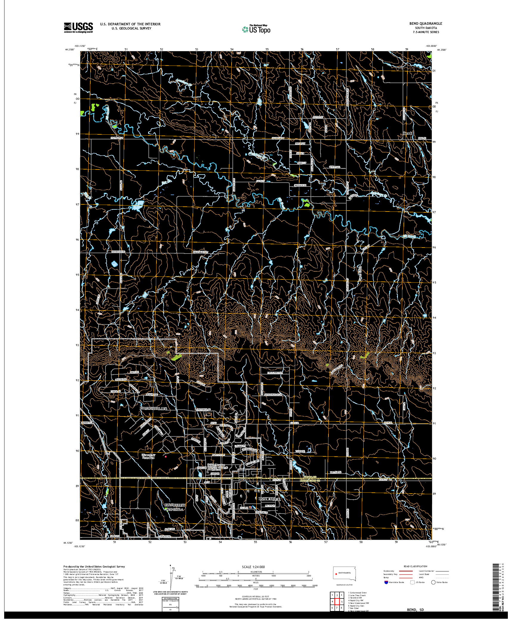 USGS US TOPO 7.5-MINUTE MAP FOR BEND, SD 2021
