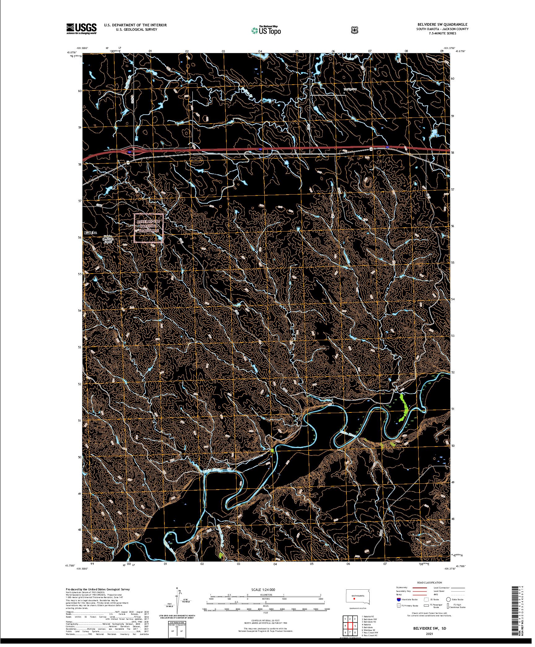 USGS US TOPO 7.5-MINUTE MAP FOR BELVIDERE SW, SD 2021