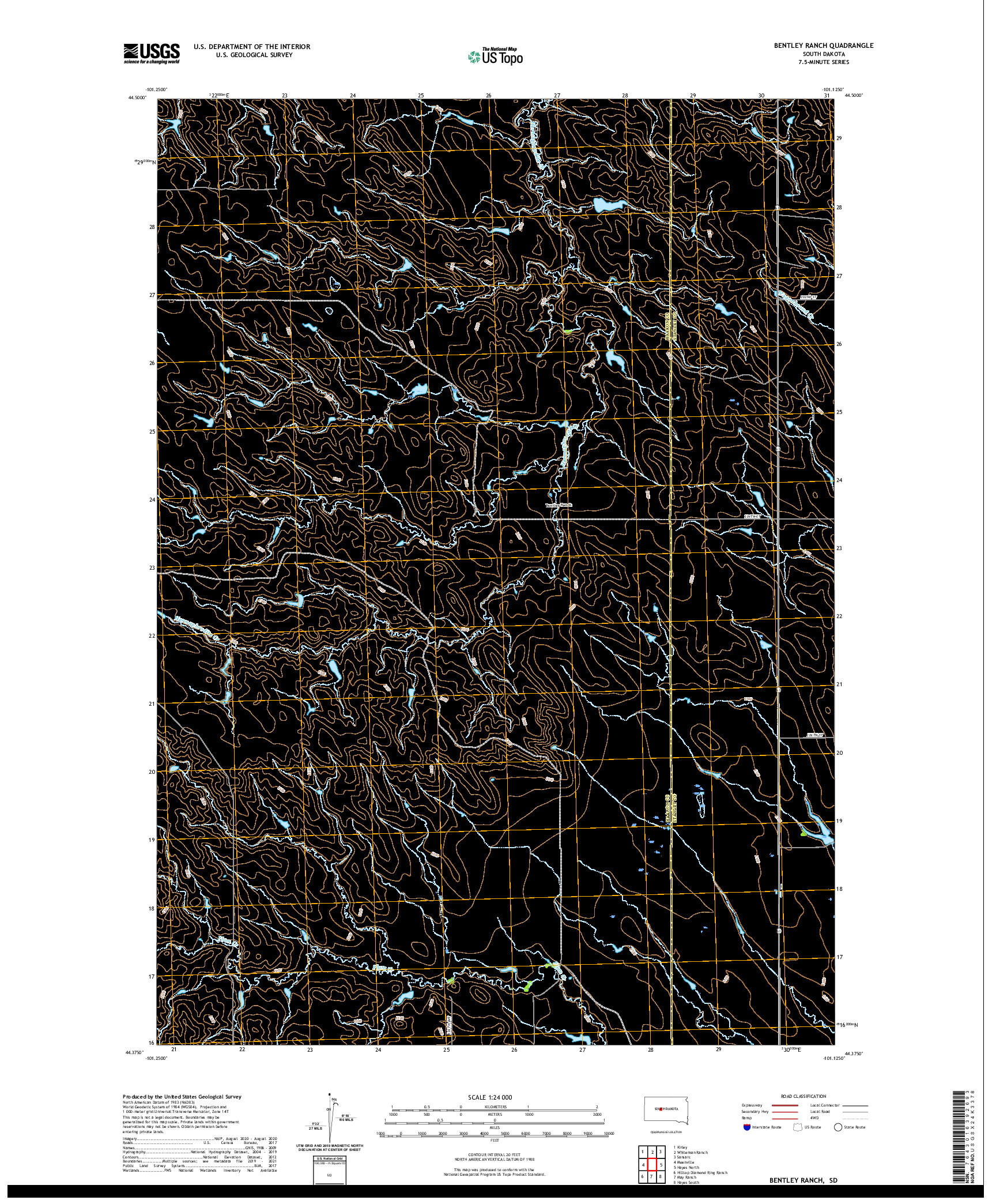 USGS US TOPO 7.5-MINUTE MAP FOR BENTLEY RANCH, SD 2021