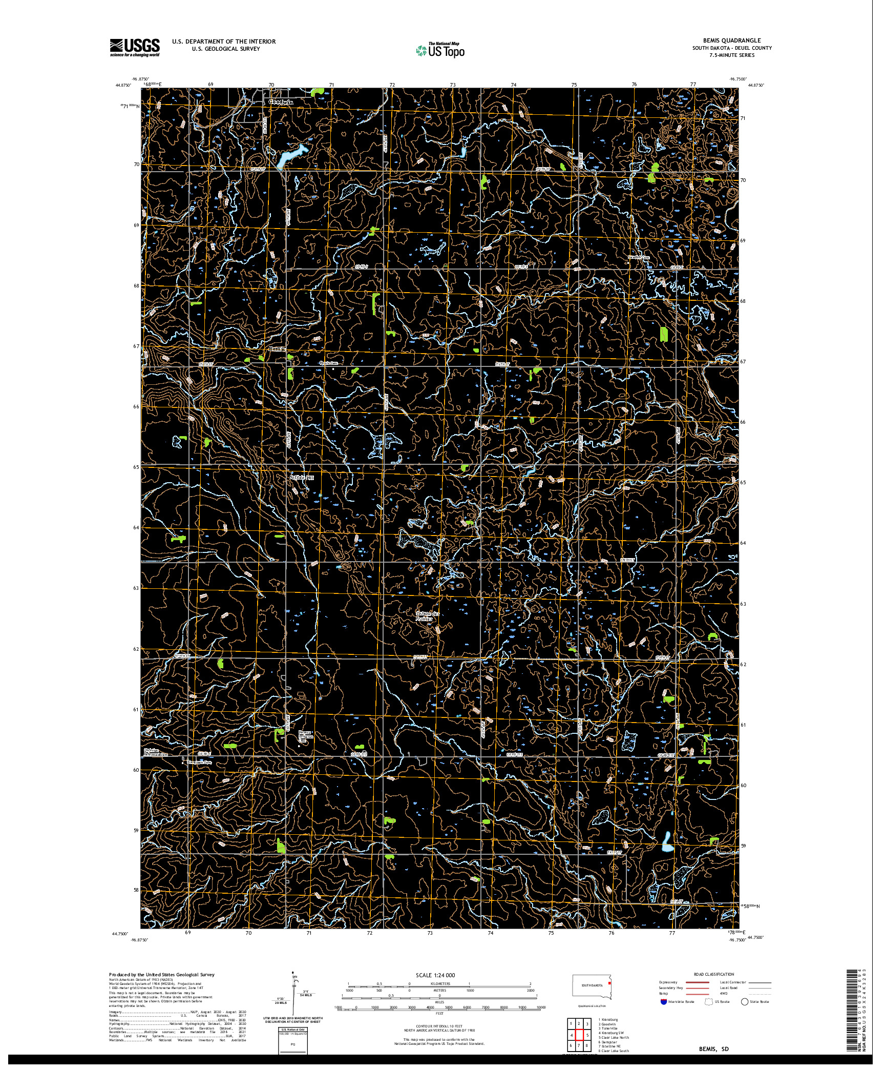 USGS US TOPO 7.5-MINUTE MAP FOR BEMIS, SD 2021